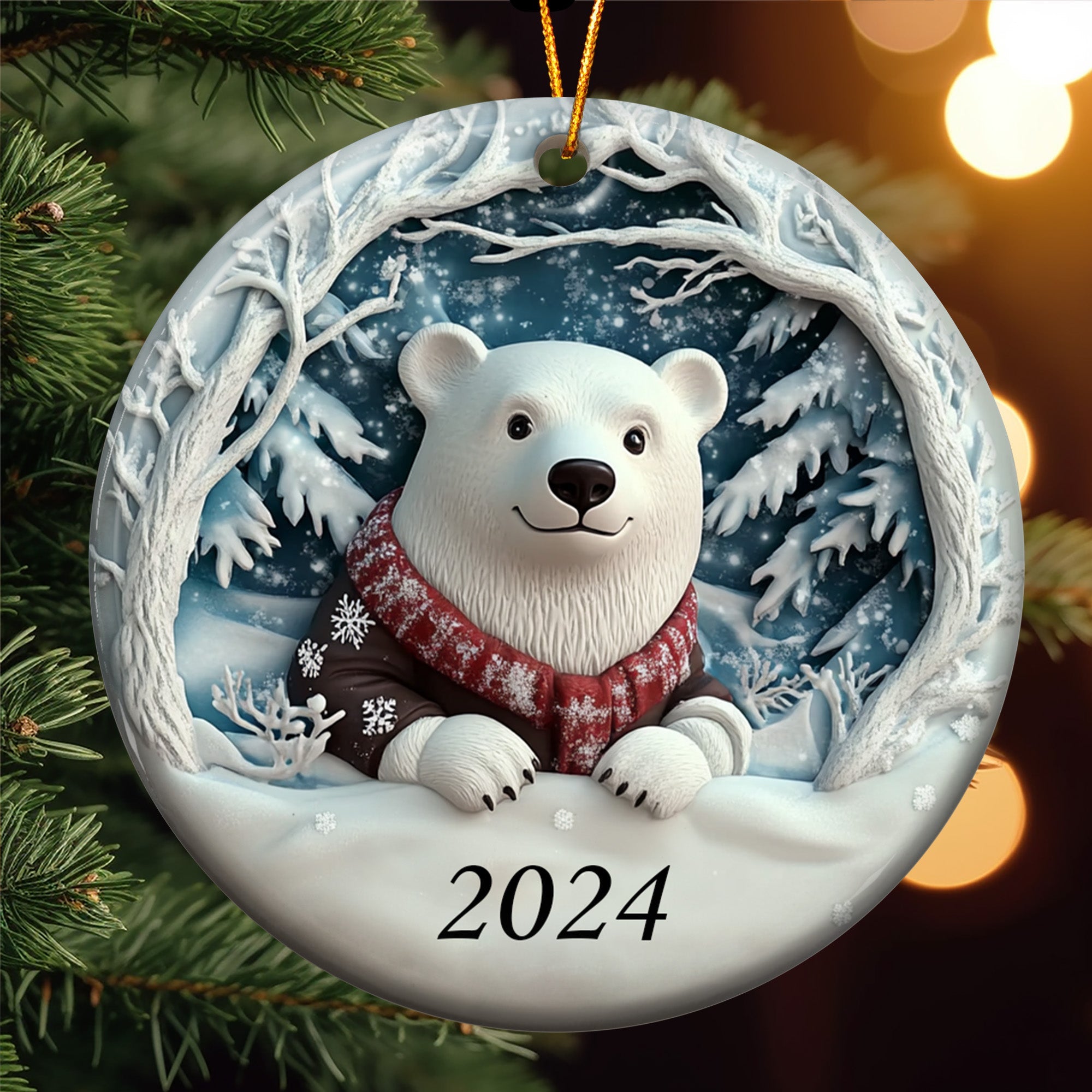Polar Bear Christmas Decor - Flat Ornament - Polar Bear Ornament - Per