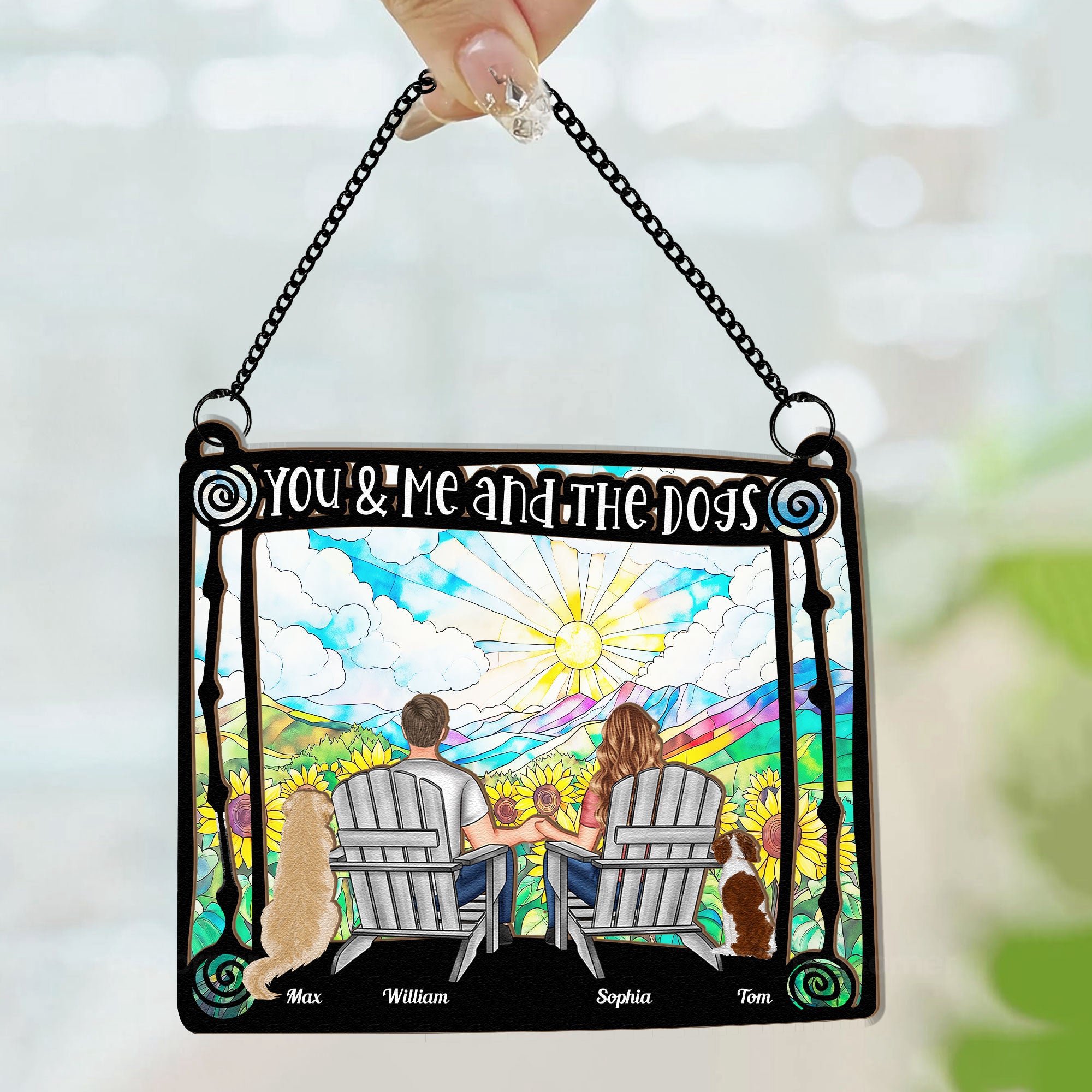 New Version You, Me & The Dogs - Personalized Window Hanging Suncatcher Ornament