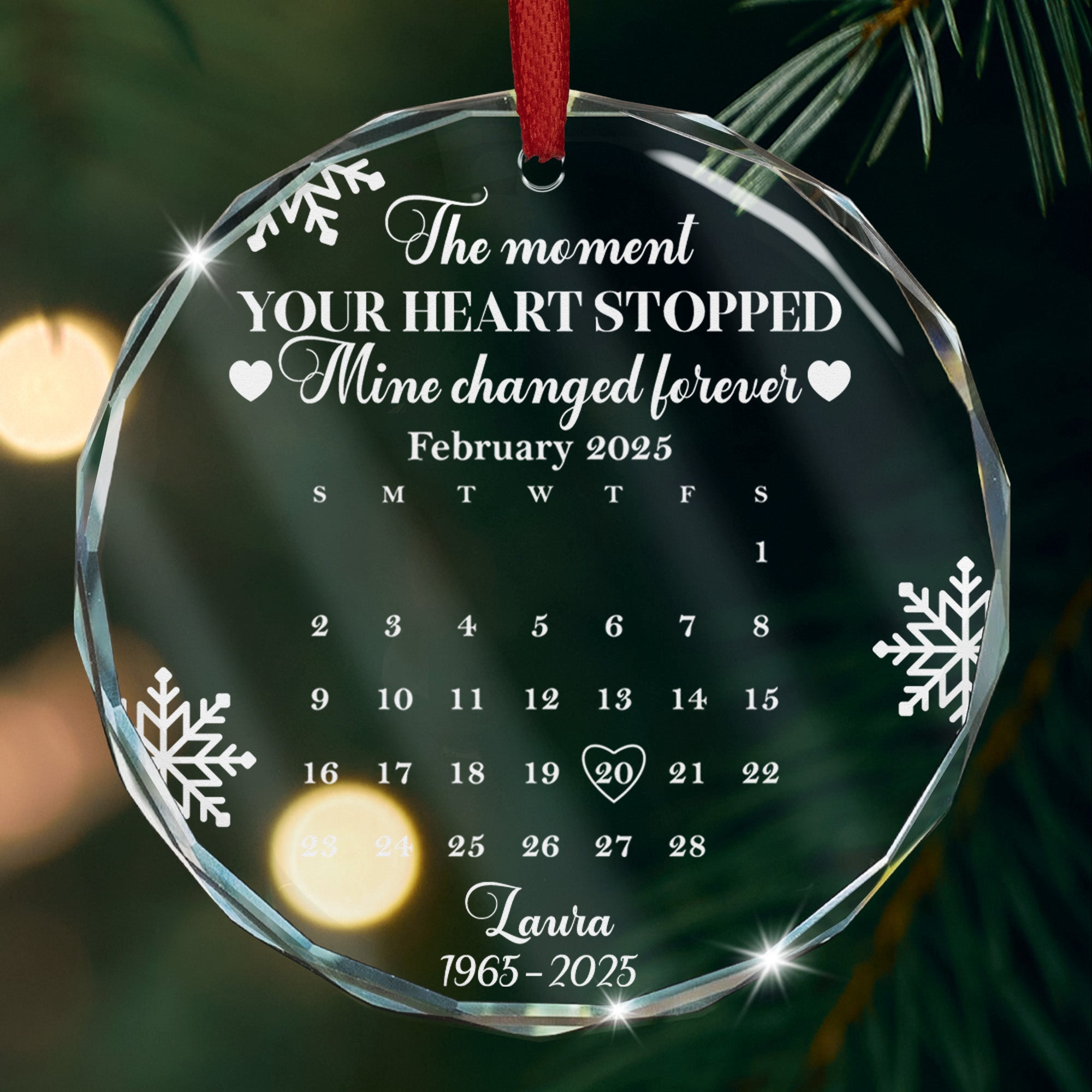 The Moment Your Heart Stopped Mine Changed Forever Calendar - Personalized Glass Ornament