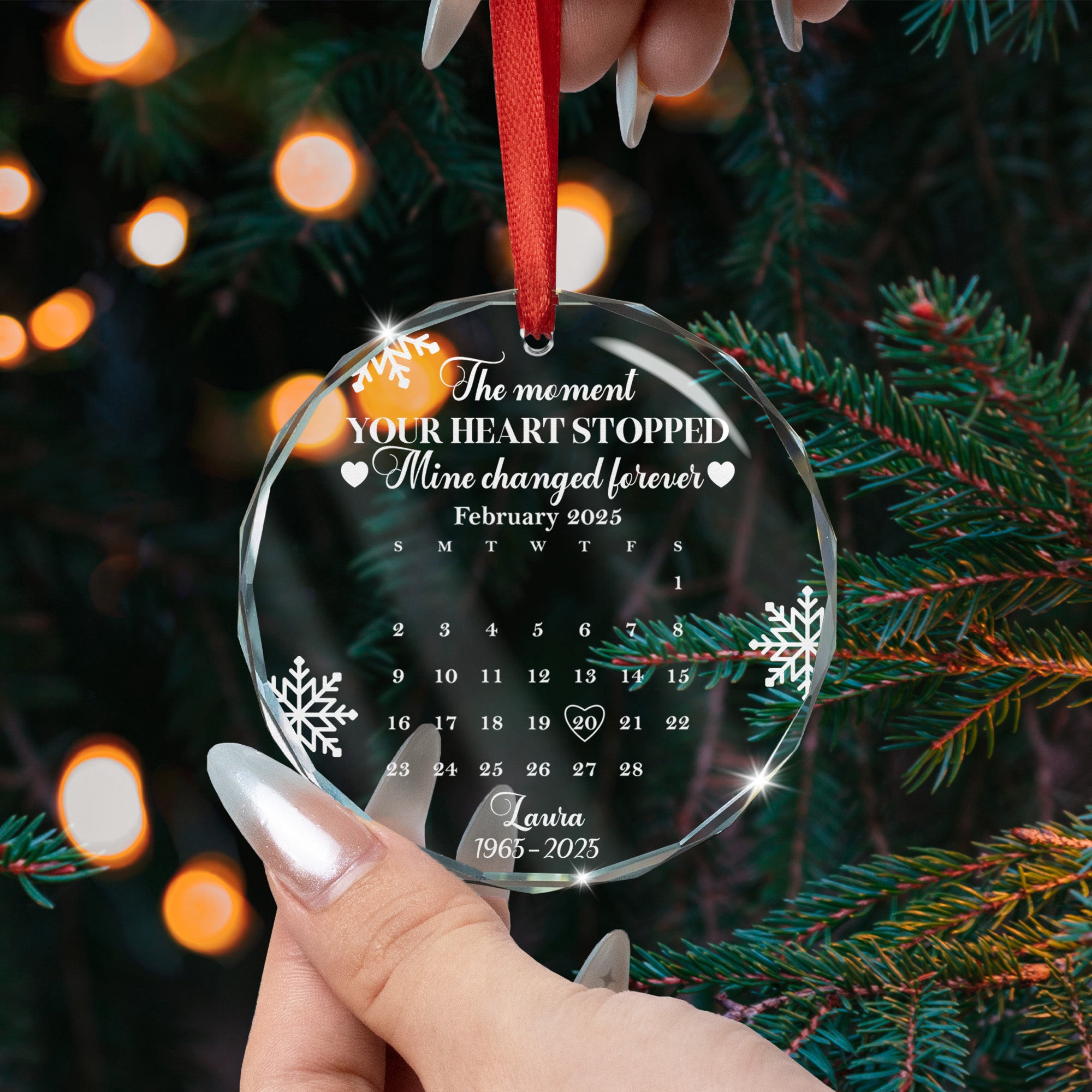 The Moment Your Heart Stopped Mine Changed Forever Calendar - Personalized Glass Ornament