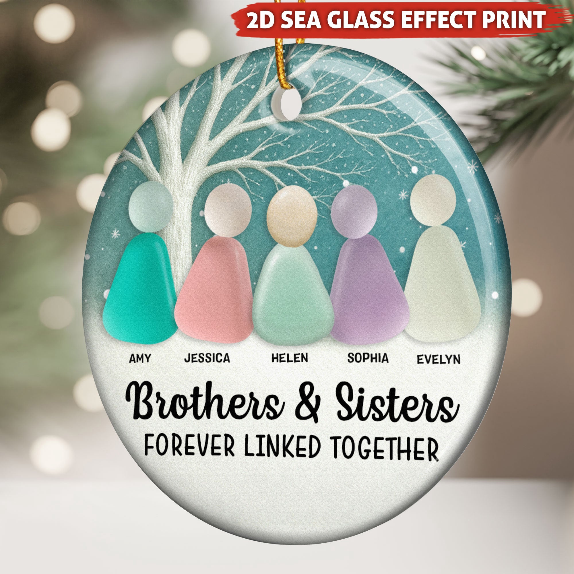 2D Sea Glass Effect Printed Family, Siblings, Mom Dad & Daughters Sons - Personalized Ceramic Ornament