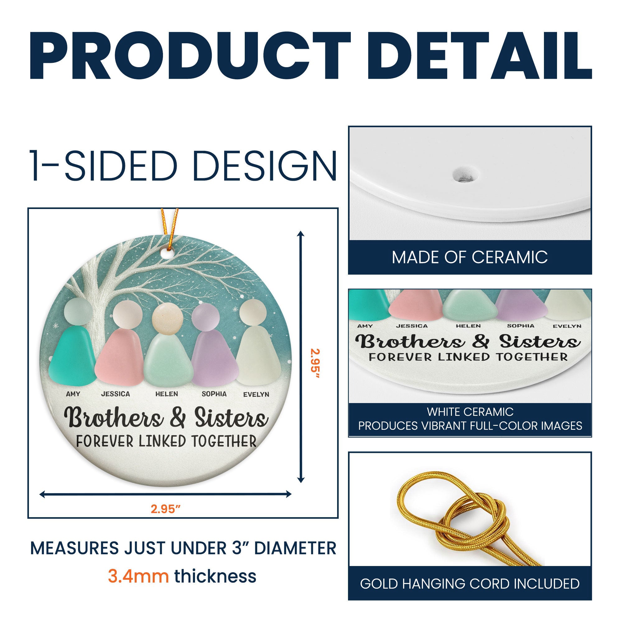 2D Sea Glass Effect Printed Family, Siblings, Mom Dad & Daughters Sons - Personalized Ceramic Ornament