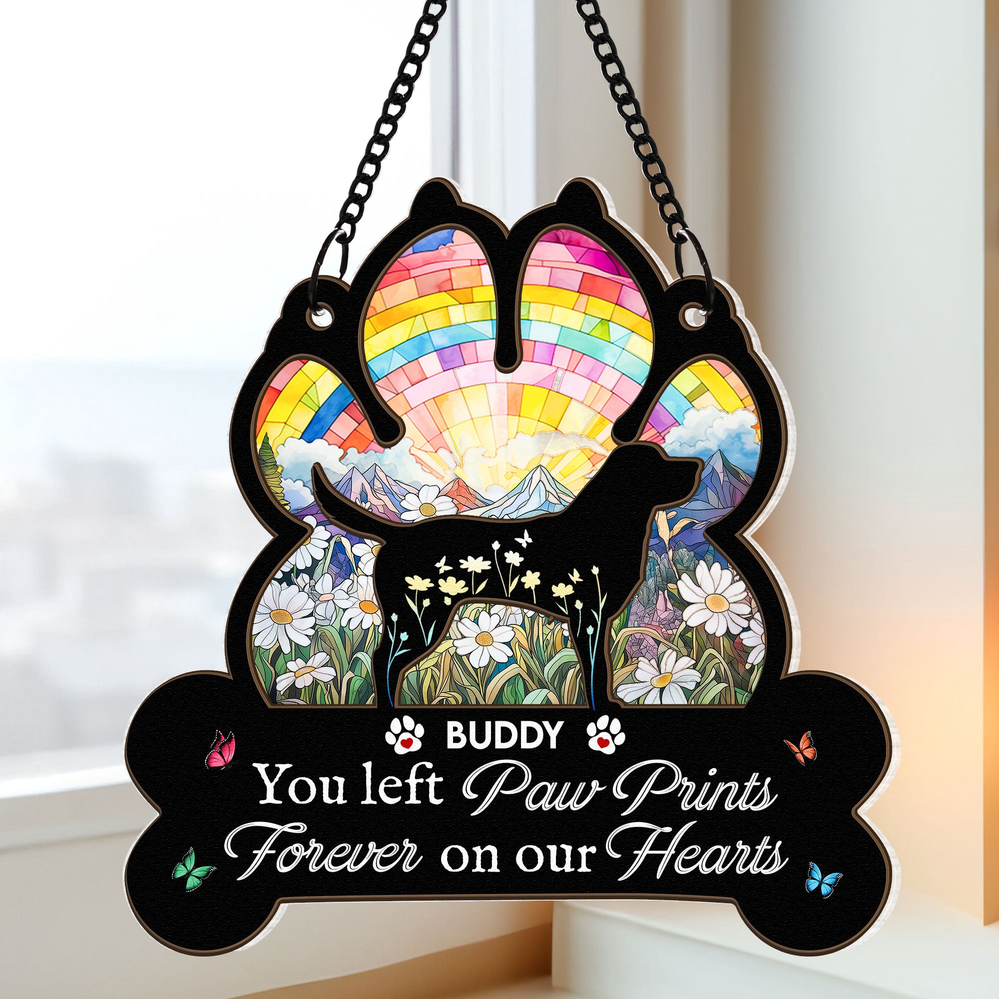 You Left Paw Prints Forever On Our Hearts - Personalized Window Hanging Suncatcher Ornament