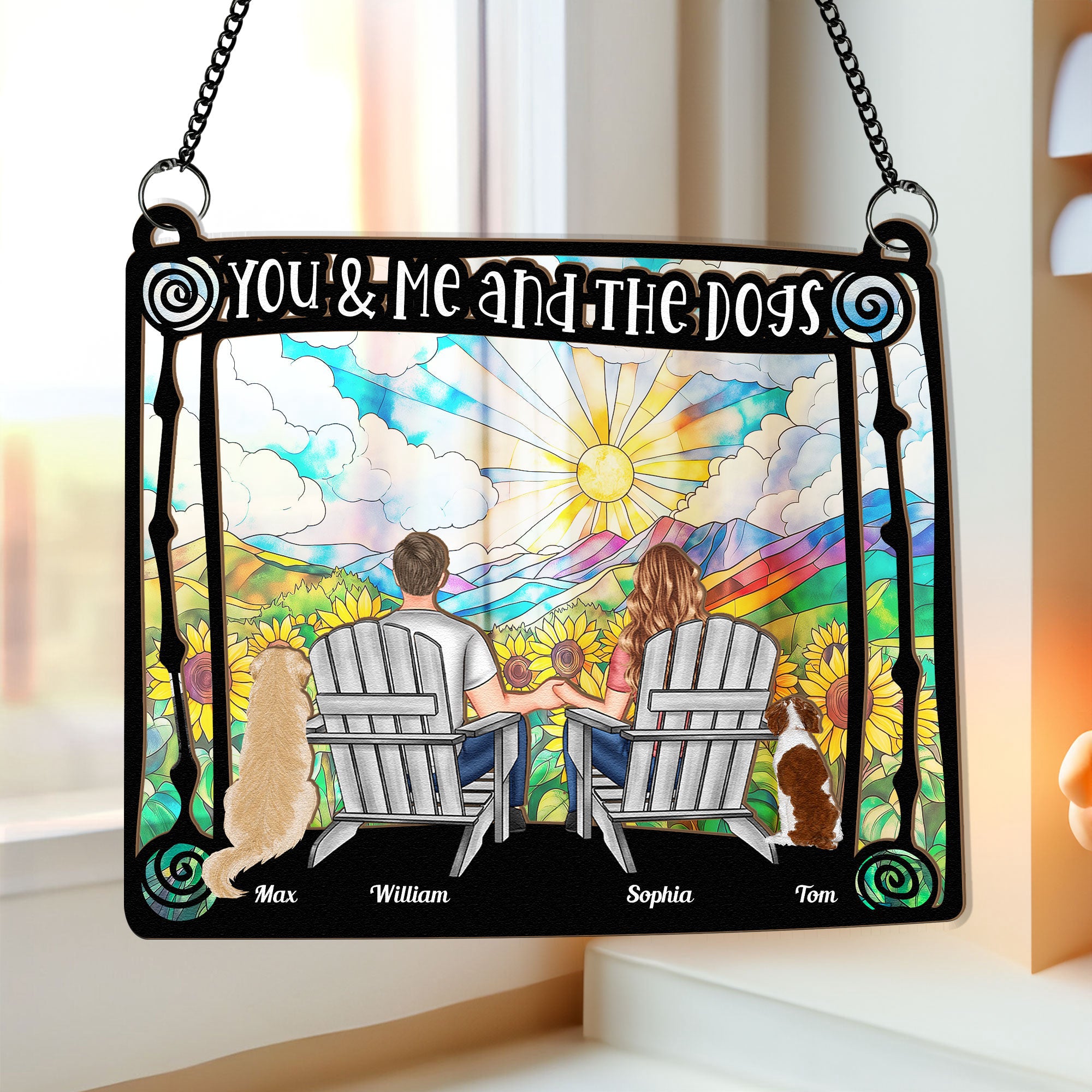 New Version You, Me & The Dogs - Personalized Window Hanging Suncatcher Ornament