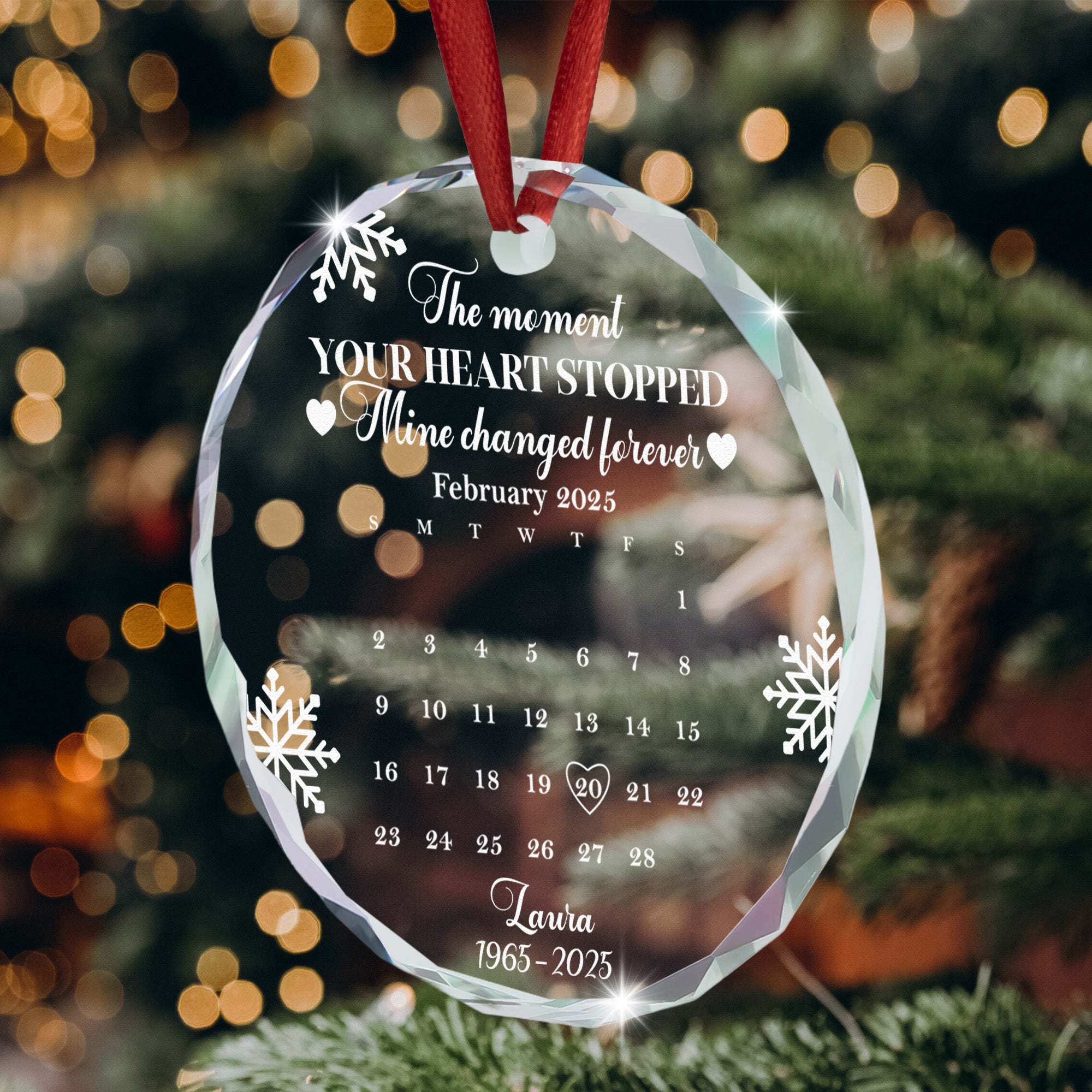 The Moment Your Heart Stopped Mine Changed Forever Calendar - Personalized Glass Ornament