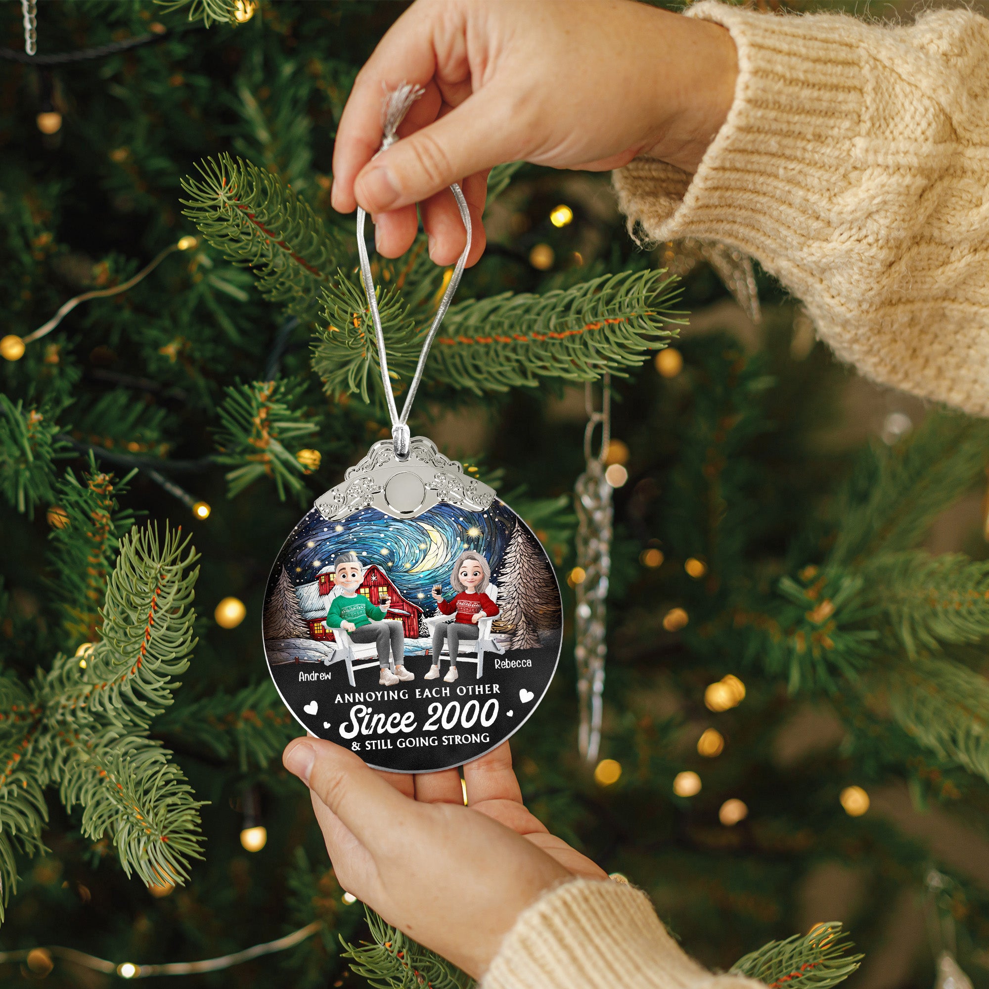 Annoying Each Other Since & Still Going Strong - Personalized Glass Ornament With Silver Cap