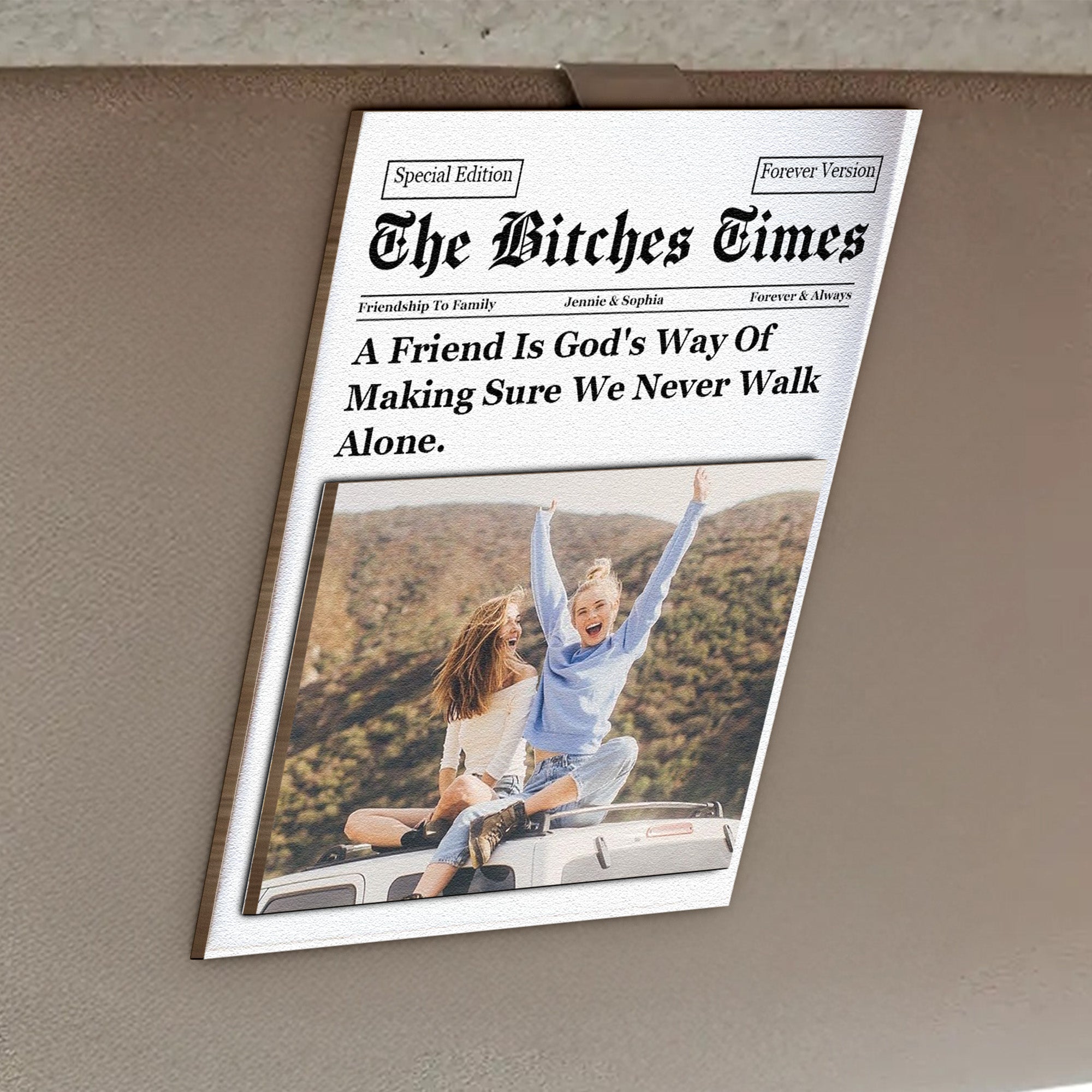 A-Friend-Is-God_s-Way-Of-Making-Sure-We-Never-Walk-Alone-Personalized-Photo-Wooden-Car-Visor-Clip_3