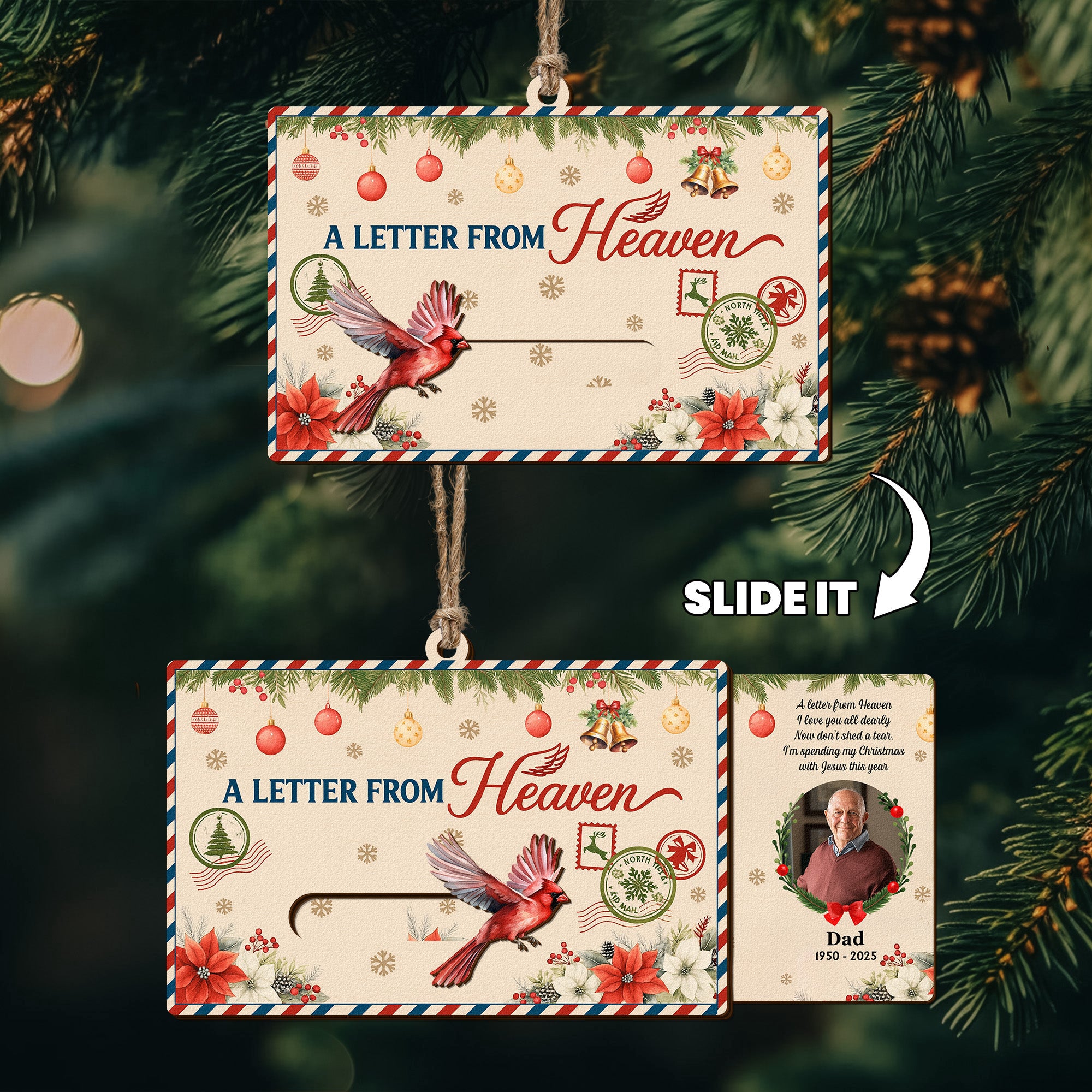 A Letter From Heaven Memorial Gifts - Personalized Wooden Slider Photo Ornament