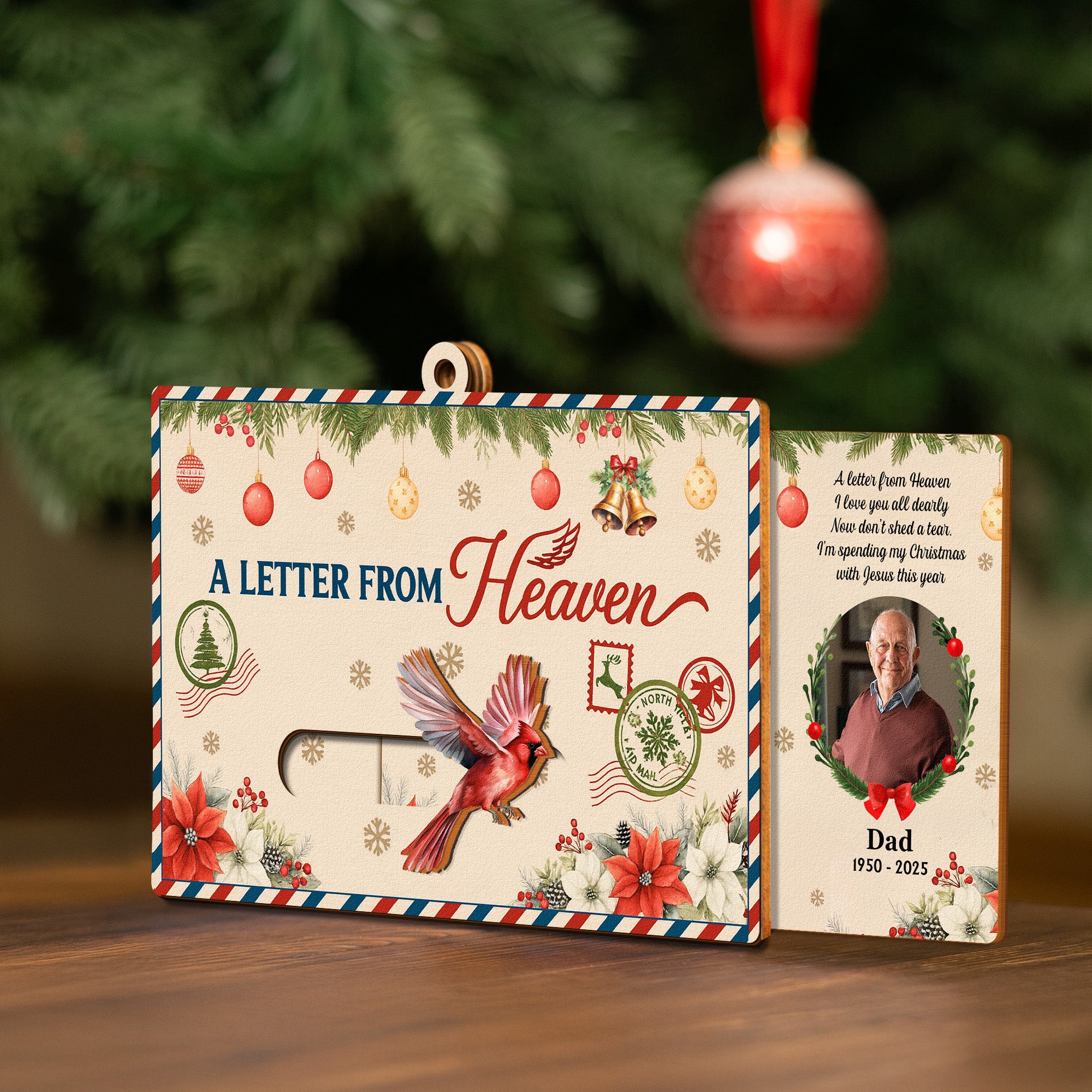 A Letter From Heaven Memorial Gifts - Personalized Wooden Slider Photo Ornament