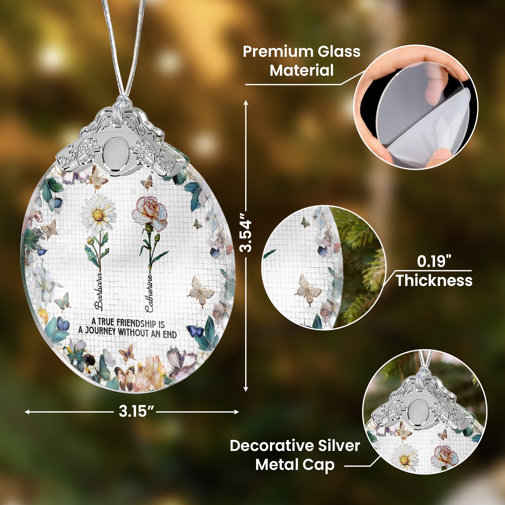 A True Friendship Is A Journey Mosaic Birth Flowers - Personalized Glass Ornament With Silver Cap