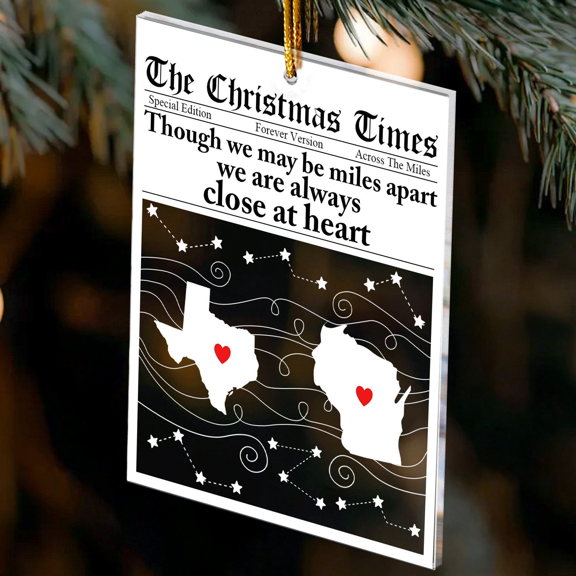 Always Close At Heart Long Distance Relationship Custom State To State - Personalized Acrylic Ornament