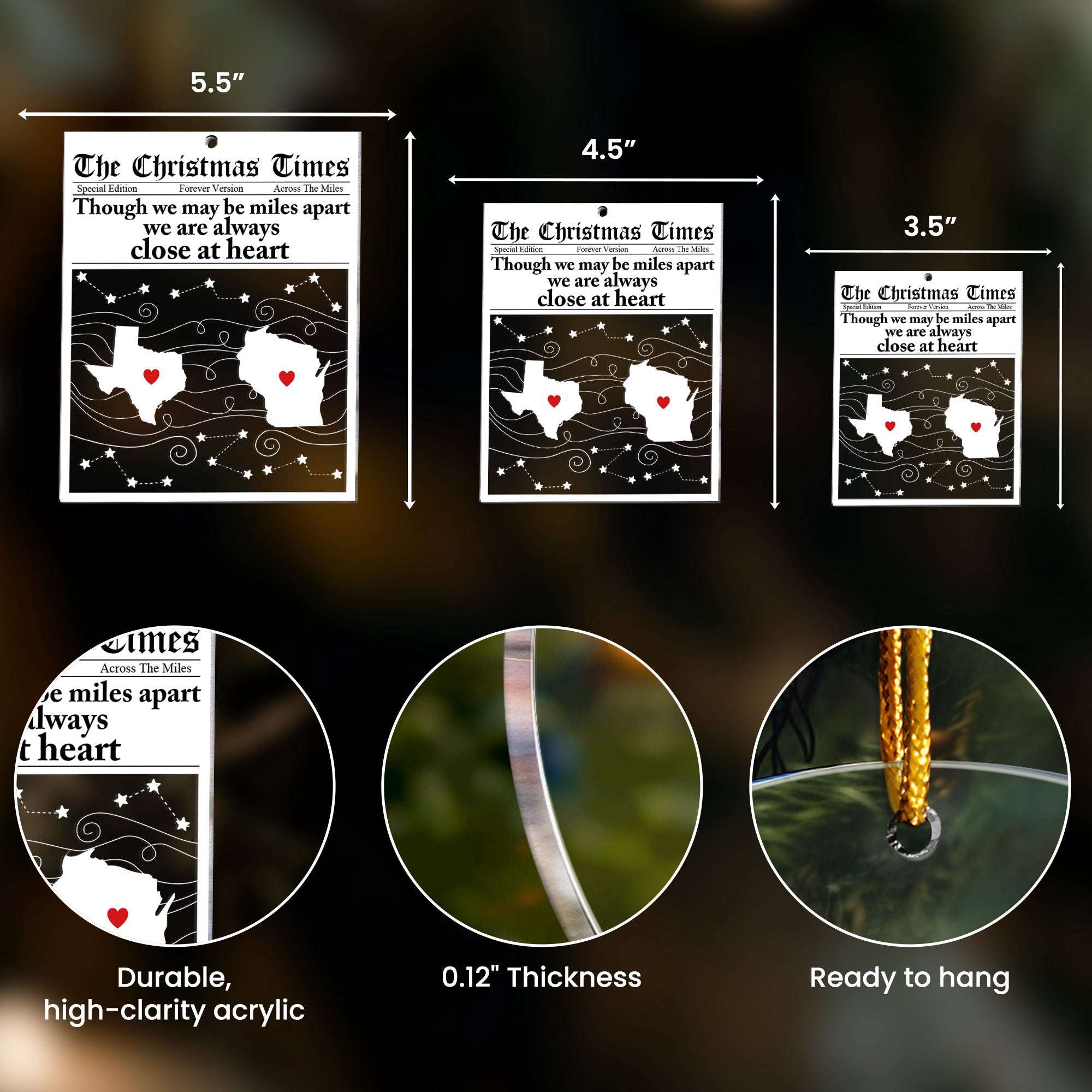 Always Close At Heart Long Distance Relationship Custom State To State - Personalized Acrylic Ornament