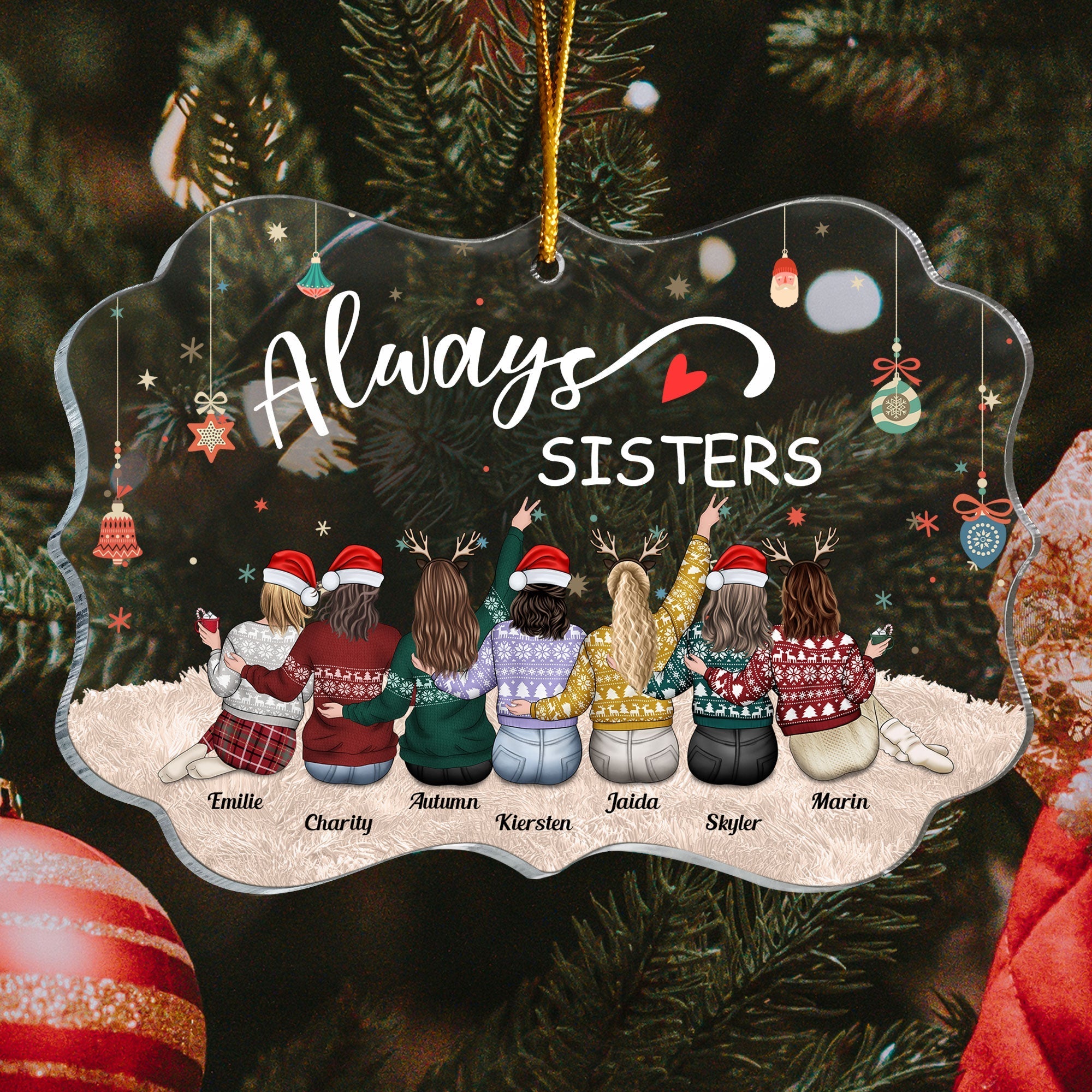 Always Sisters 2 - Sitting Friends - Personalized Acrylic Ornament - Christmas, New Year Gift For Sisters, Sistas, Besties, Soul Sisters