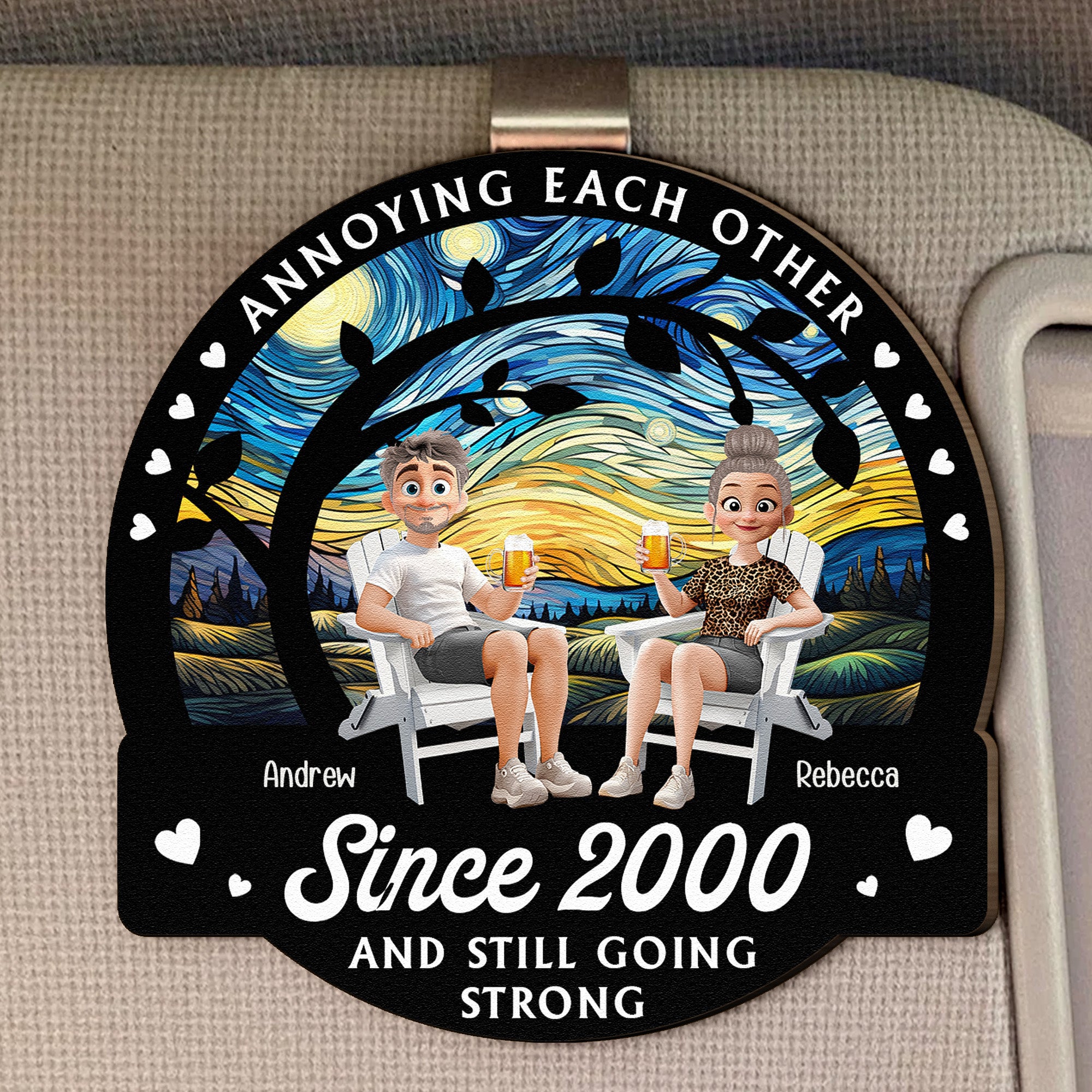Annoying-Each-Other-Since-_-Still-Going-Strong-Personalized-Wooden-Car-Visor-Clip_1