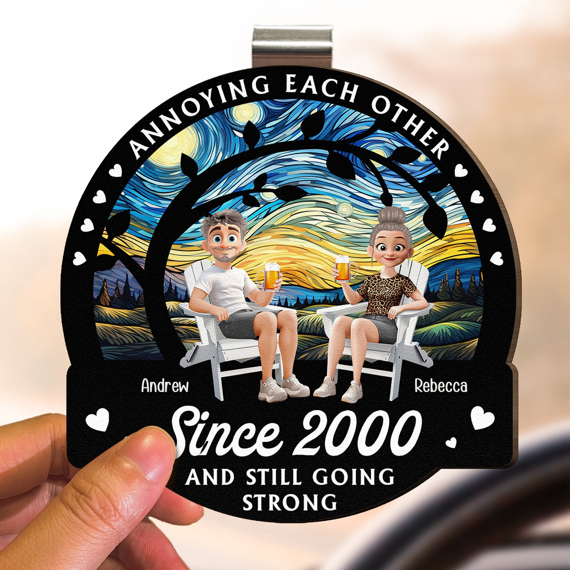 Annoying-Each-Other-Since-_-Still-Going-Strong-Personalized-Wooden-Car-Visor-Clip_3