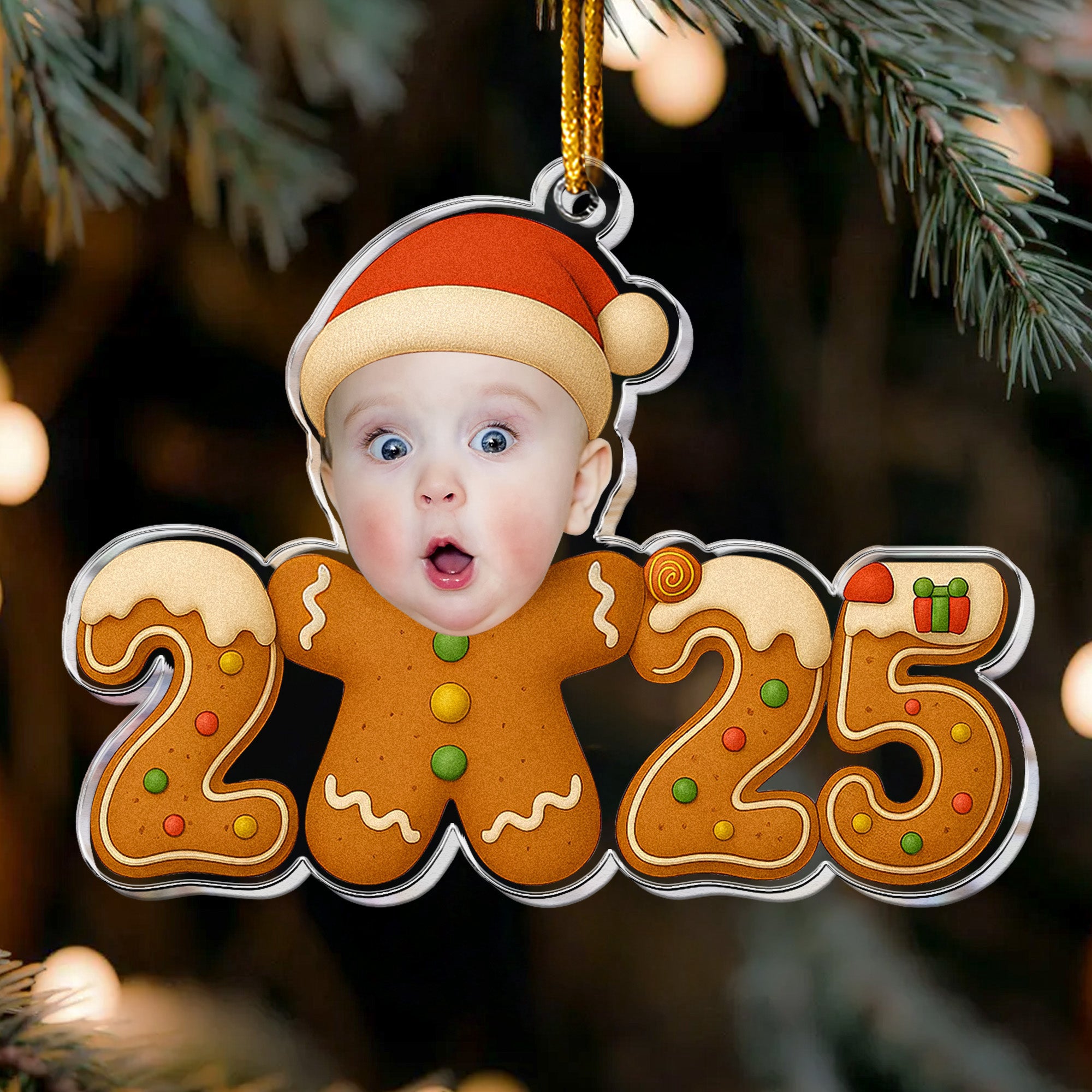 Baby Christmas Gingerbread Cookie - Personalized Acrylic Photo Ornament