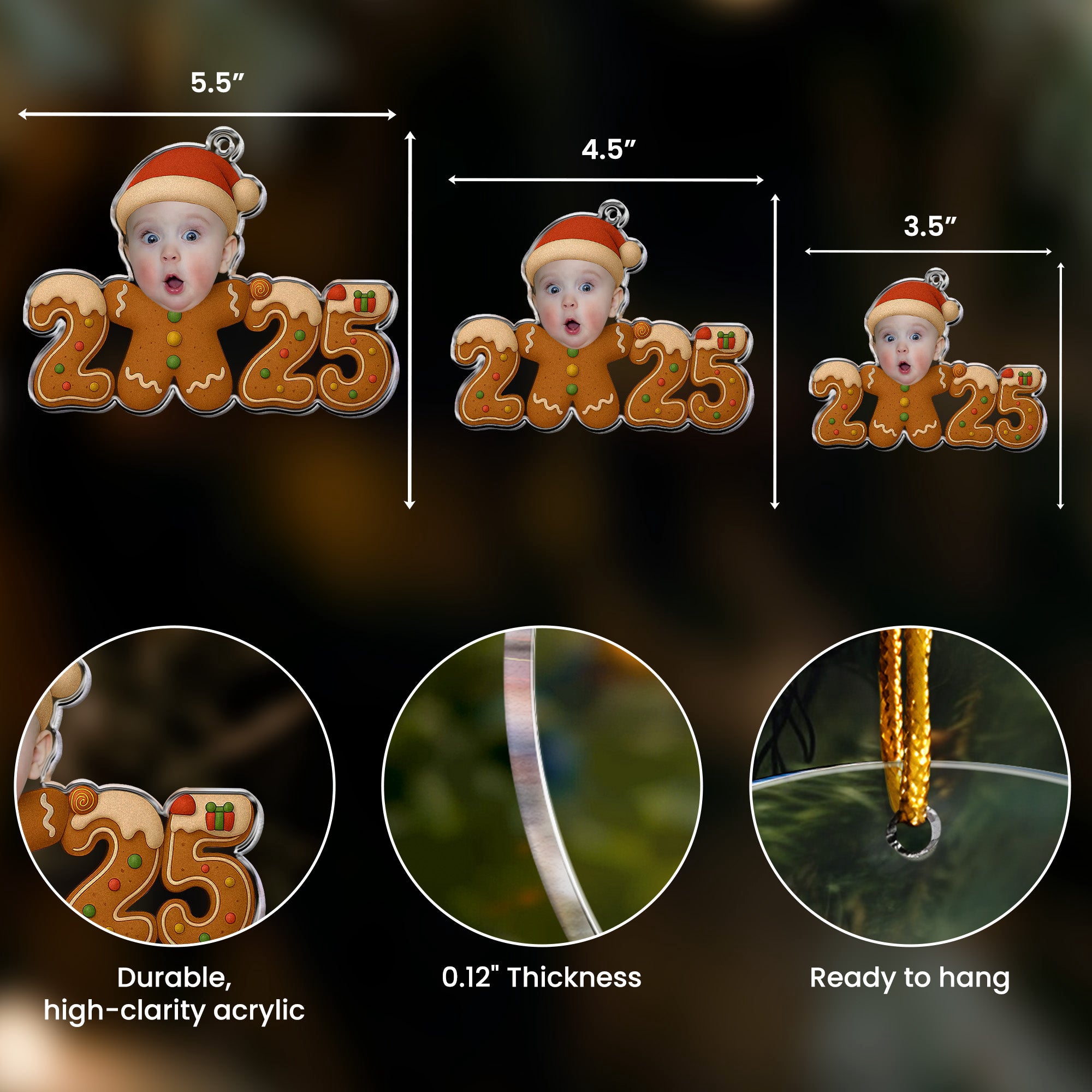 Baby Christmas Gingerbread Cookie - Personalized Acrylic Photo Ornament