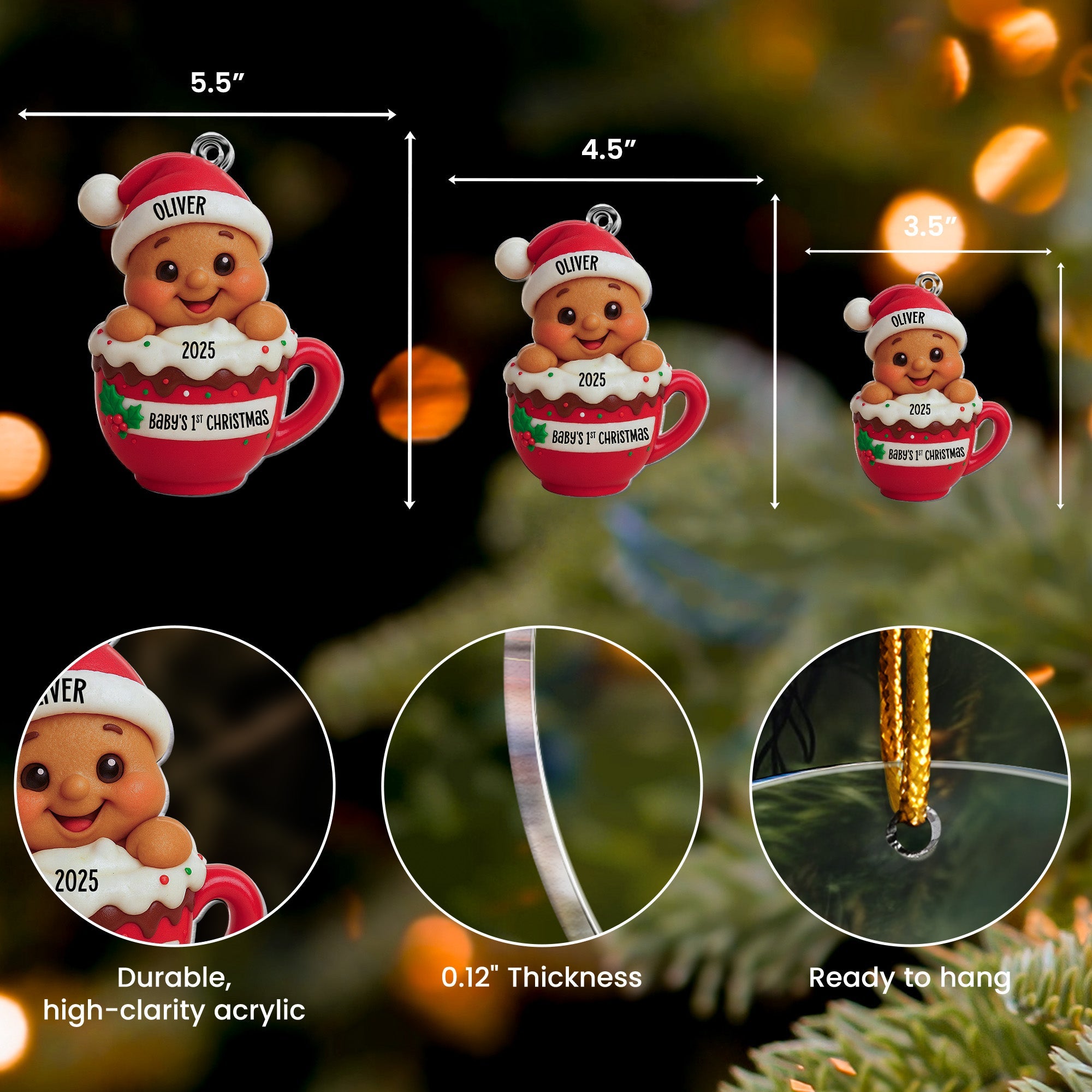 Baby's 1st Christmas Cute Little Gingerbread - Personalized Acrylic Ornament