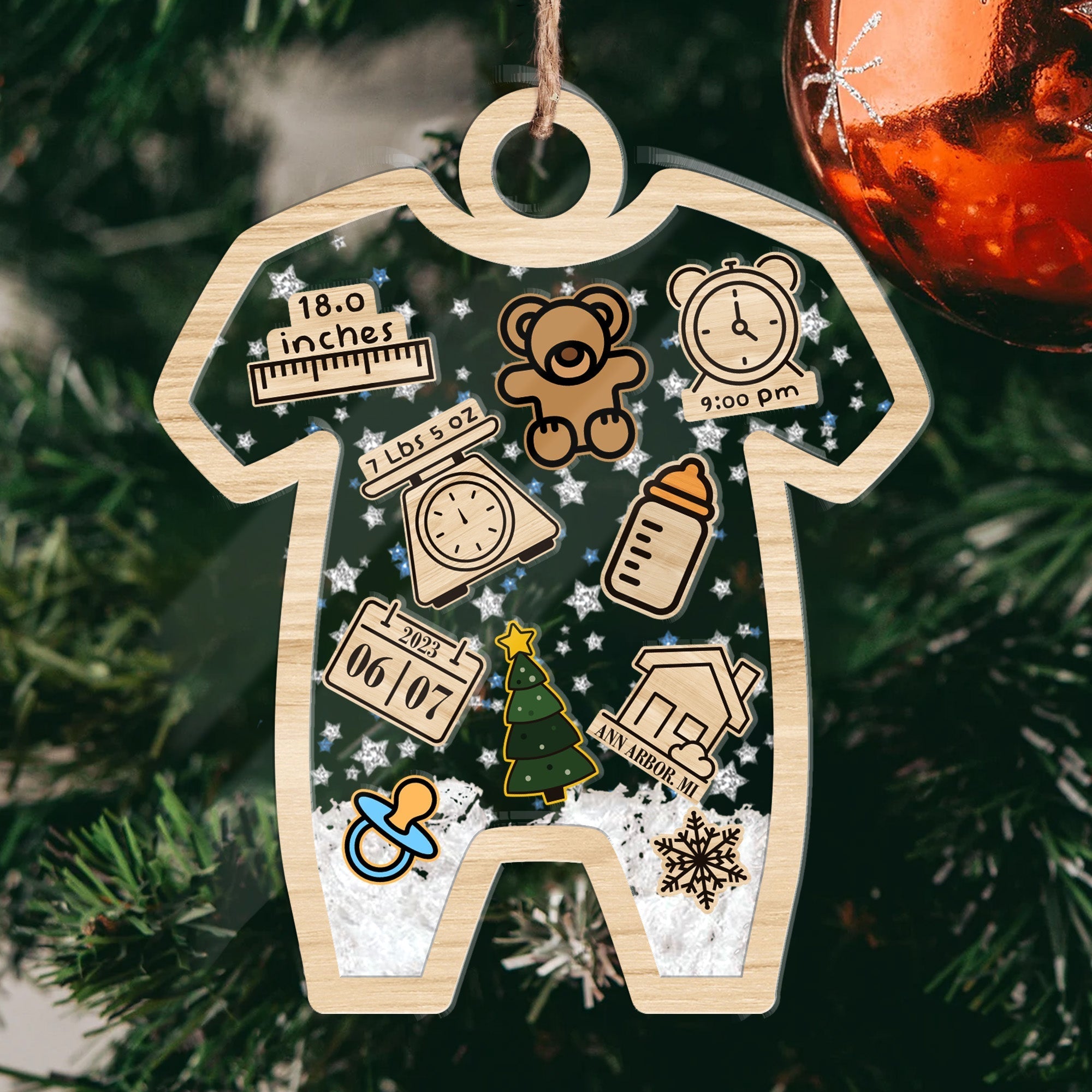 Baby's First Christmas For Grandchild, New Parents - Personalized Shaker Ornament