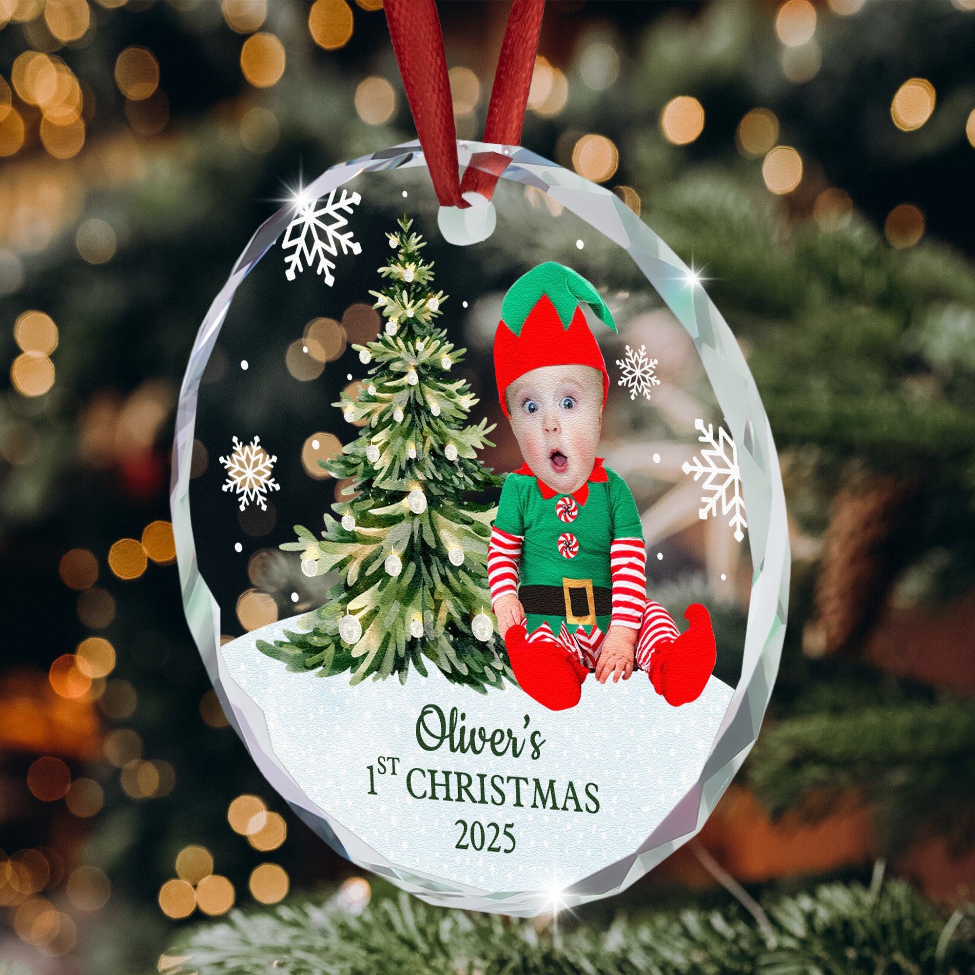 Baby's First Christmas - Personalized Glass Photo Ornament