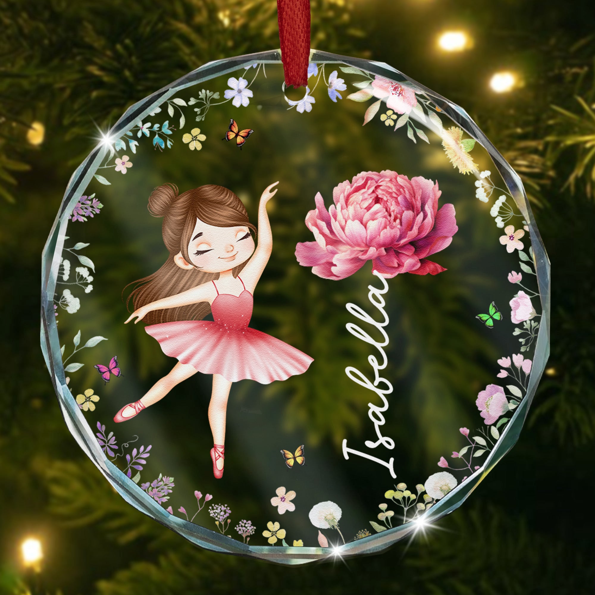 Ballerina, Ballet Girl Birth Flower - Personalized Glass Ornament