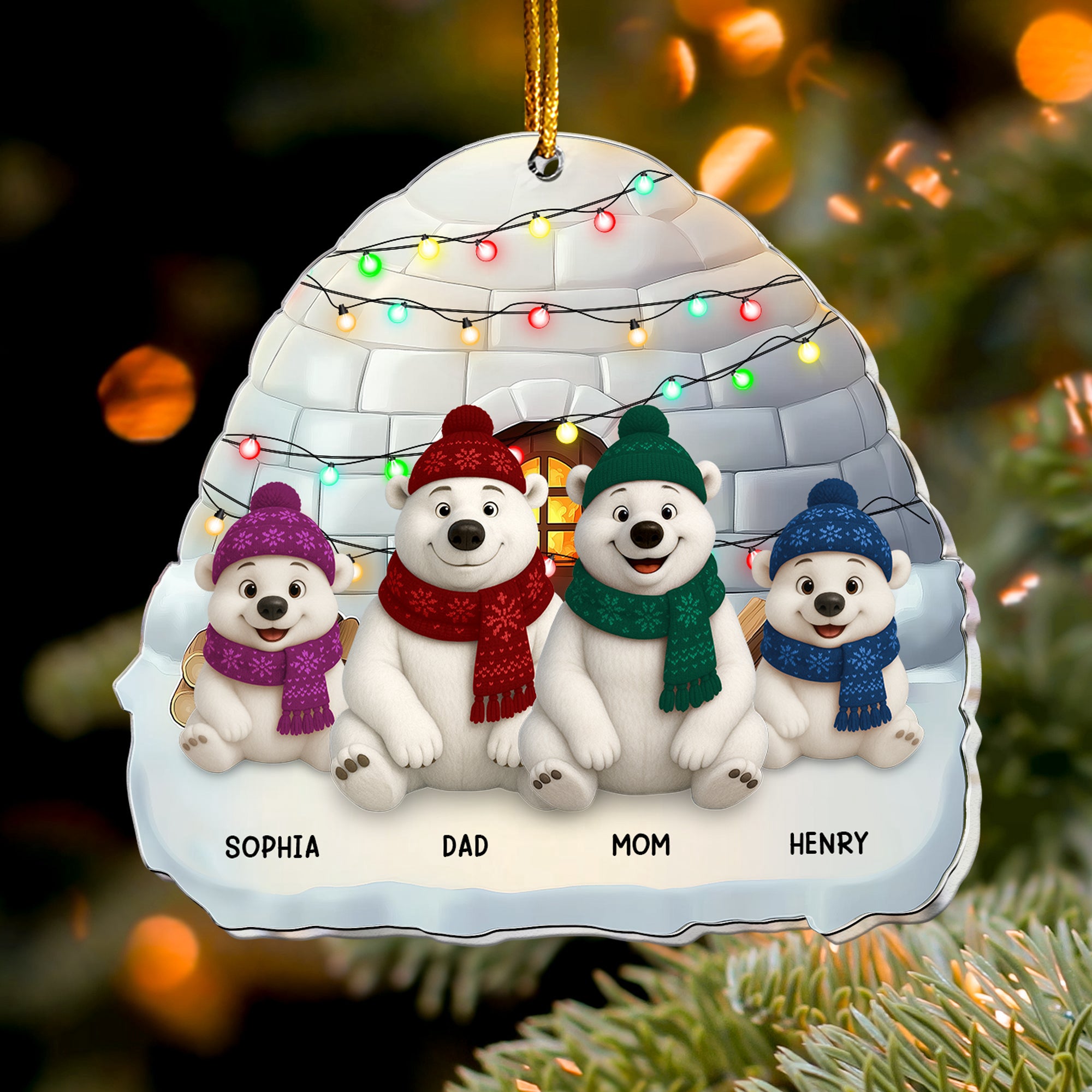 Bear Family - Christmas Version - Personalized Acrylic Ornament