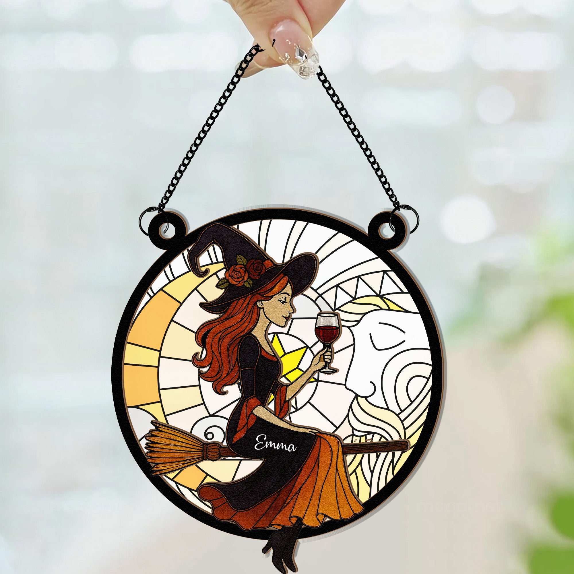 Beautiful-Witch-Drink-Wine-Personalized-Window-Hanging-Suncatcher-Ornament_2