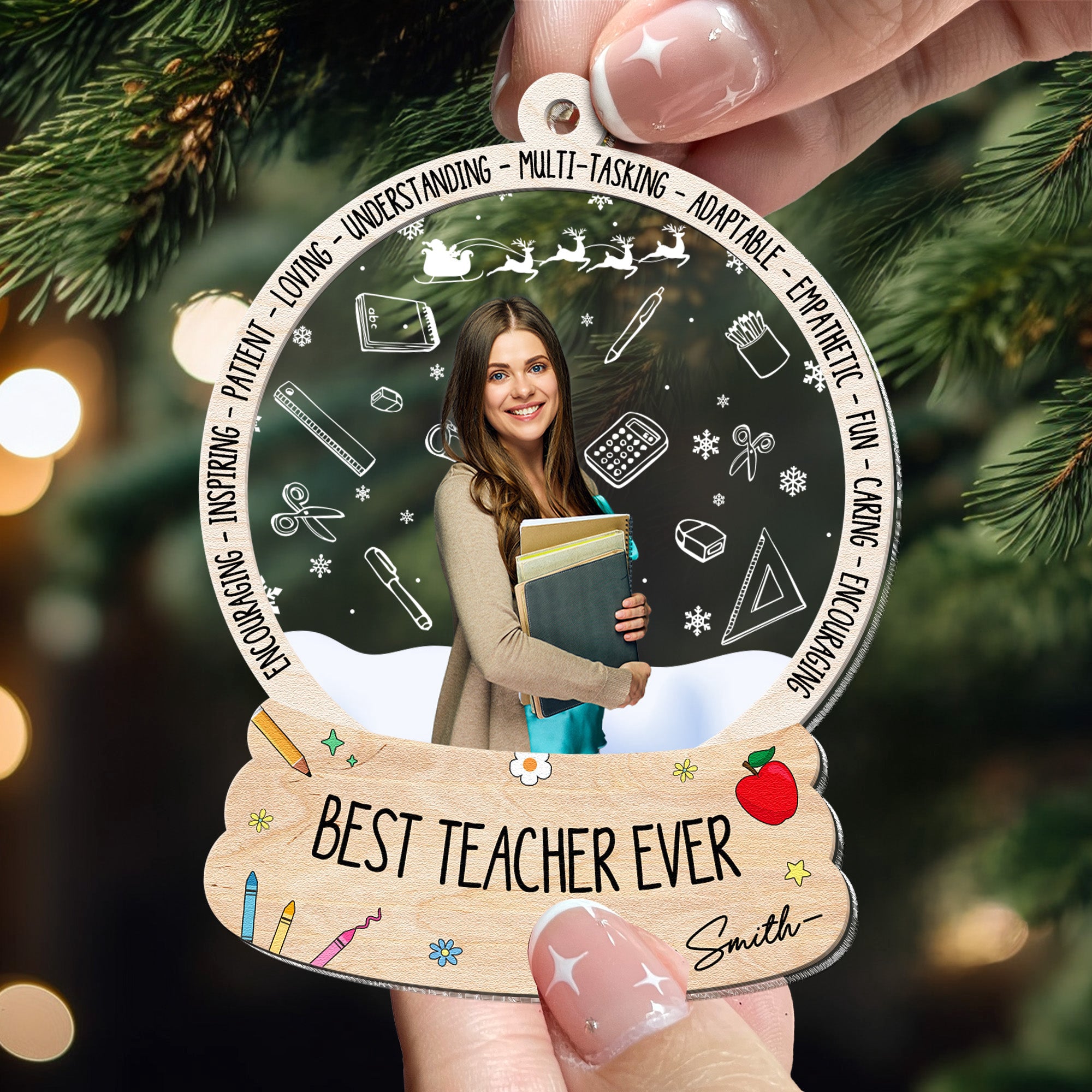 Best Teacher Ever - Gift For Teacher - Personalized Wood And Acrylic Photo Ornament