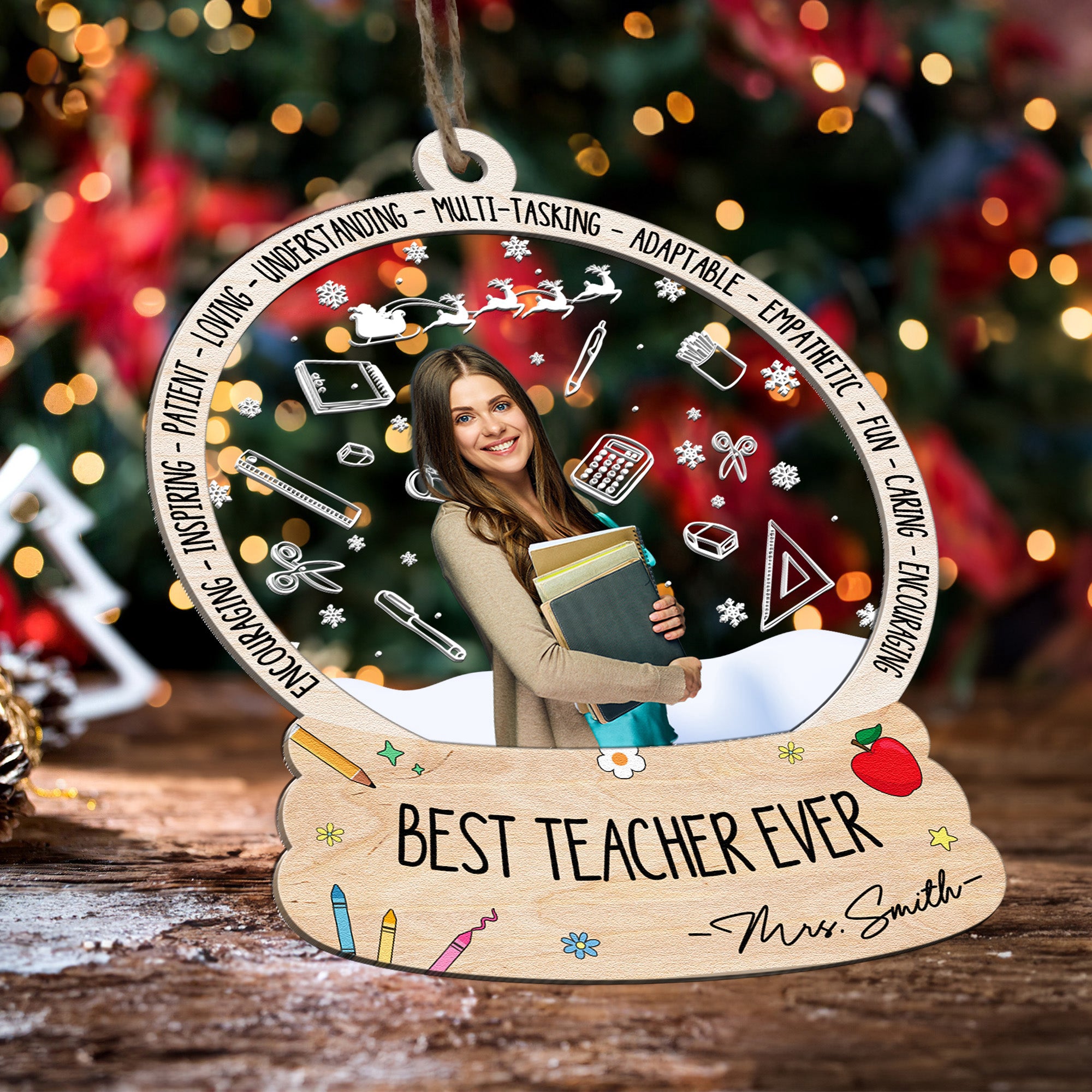 Best Teacher Ever - Gift For Teacher - Personalized Wood And Acrylic Photo Ornament