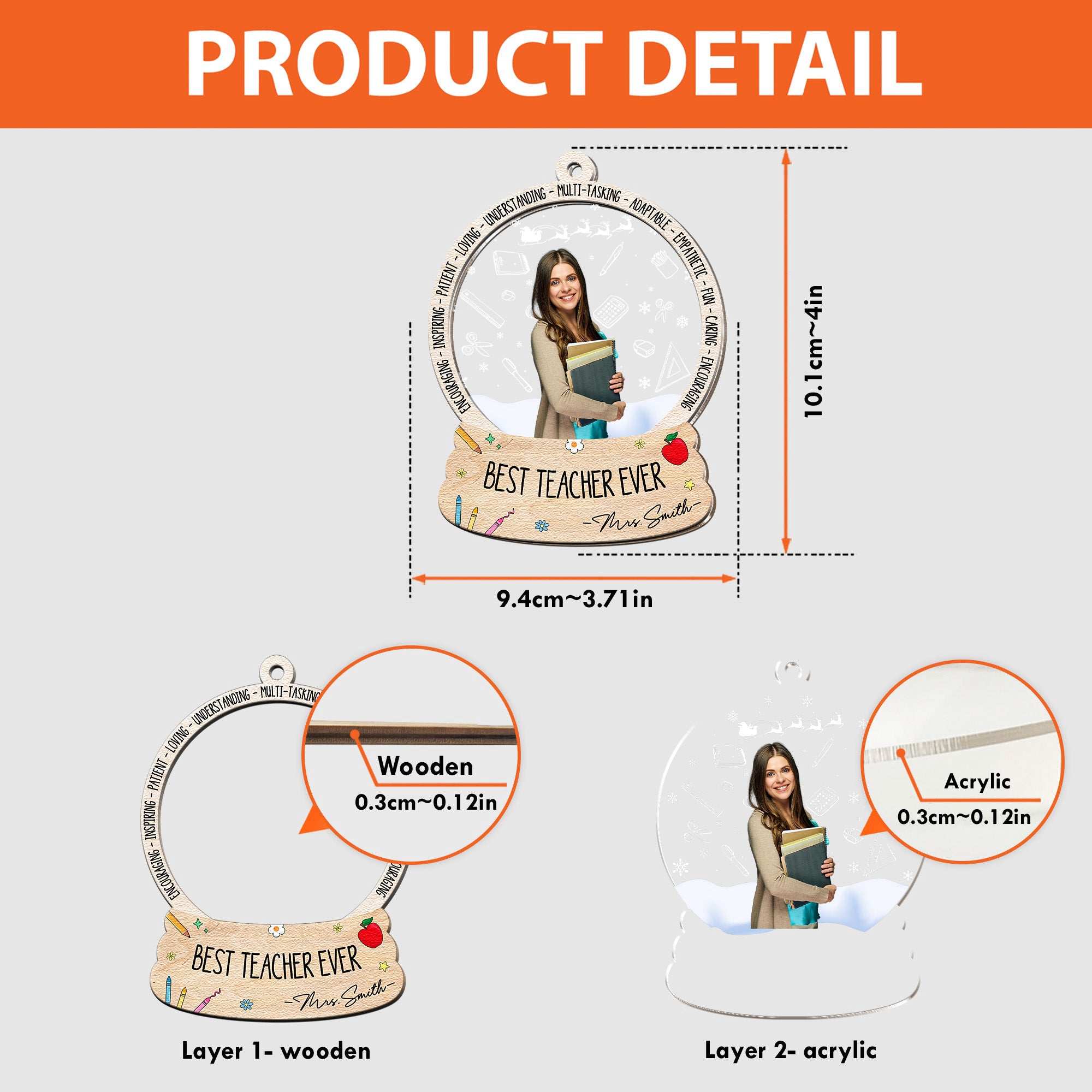 Best Teacher Ever - Gift For Teacher - Personalized Wood And Acrylic Photo Ornament