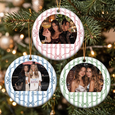 Besties Photo Striped Thank You Friendship Gifts - Custom Photo - Personalized Ornament