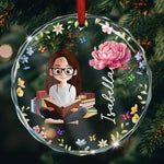 Birth Flower Book Lovers - Personalized Glass Ornament