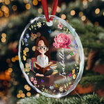 Birth Flower Book Lovers - Personalized Glass Ornament