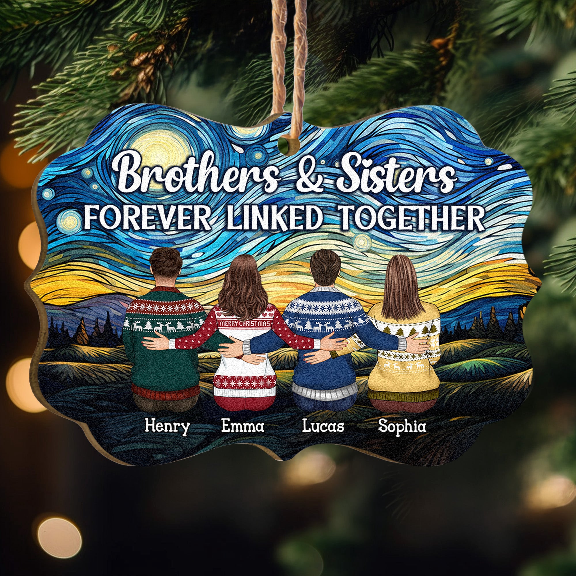 Brothers & Sisters Christmas Ornament - Personalized Wooden Ornament