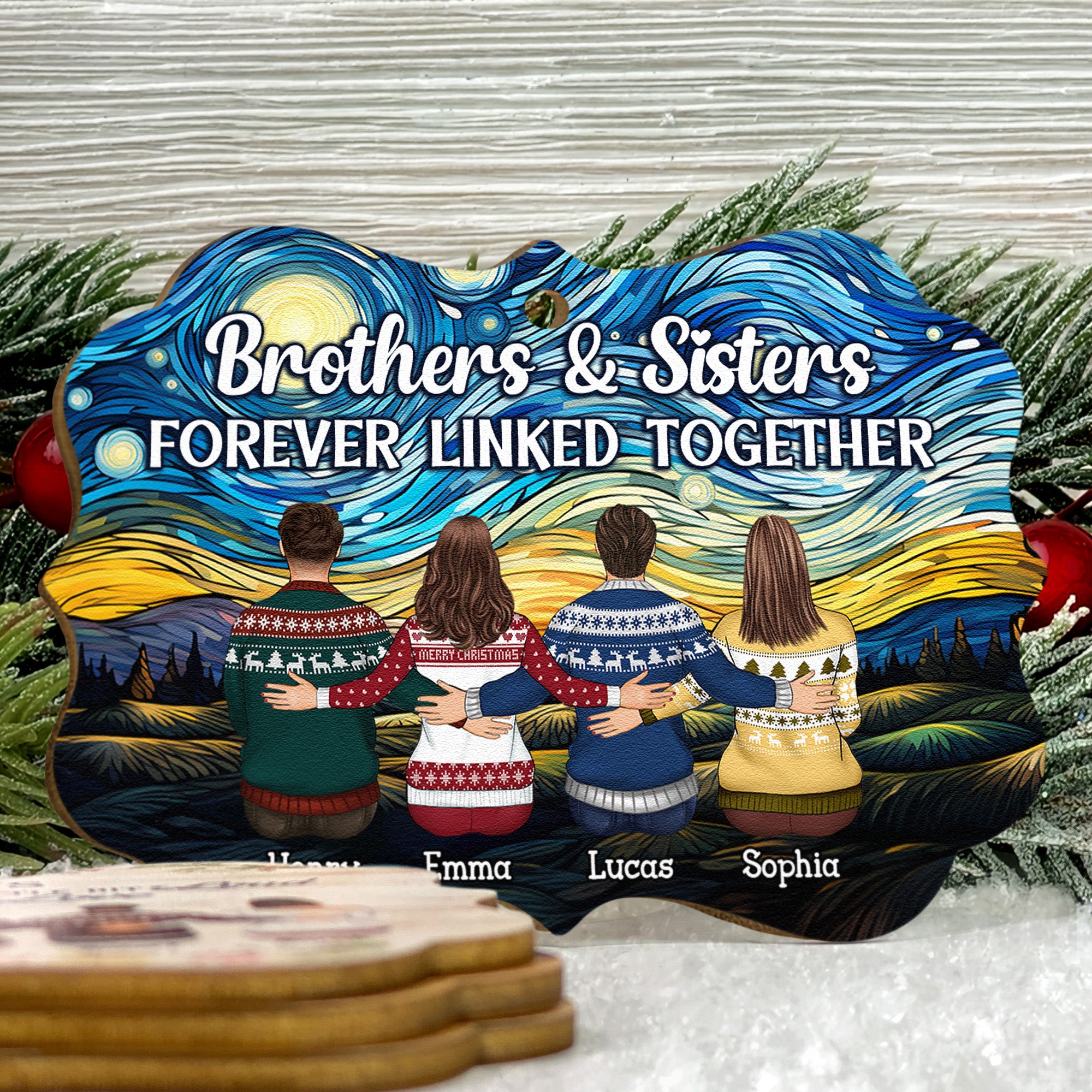 Brothers & Sisters Christmas Ornament - Personalized Wooden Ornament