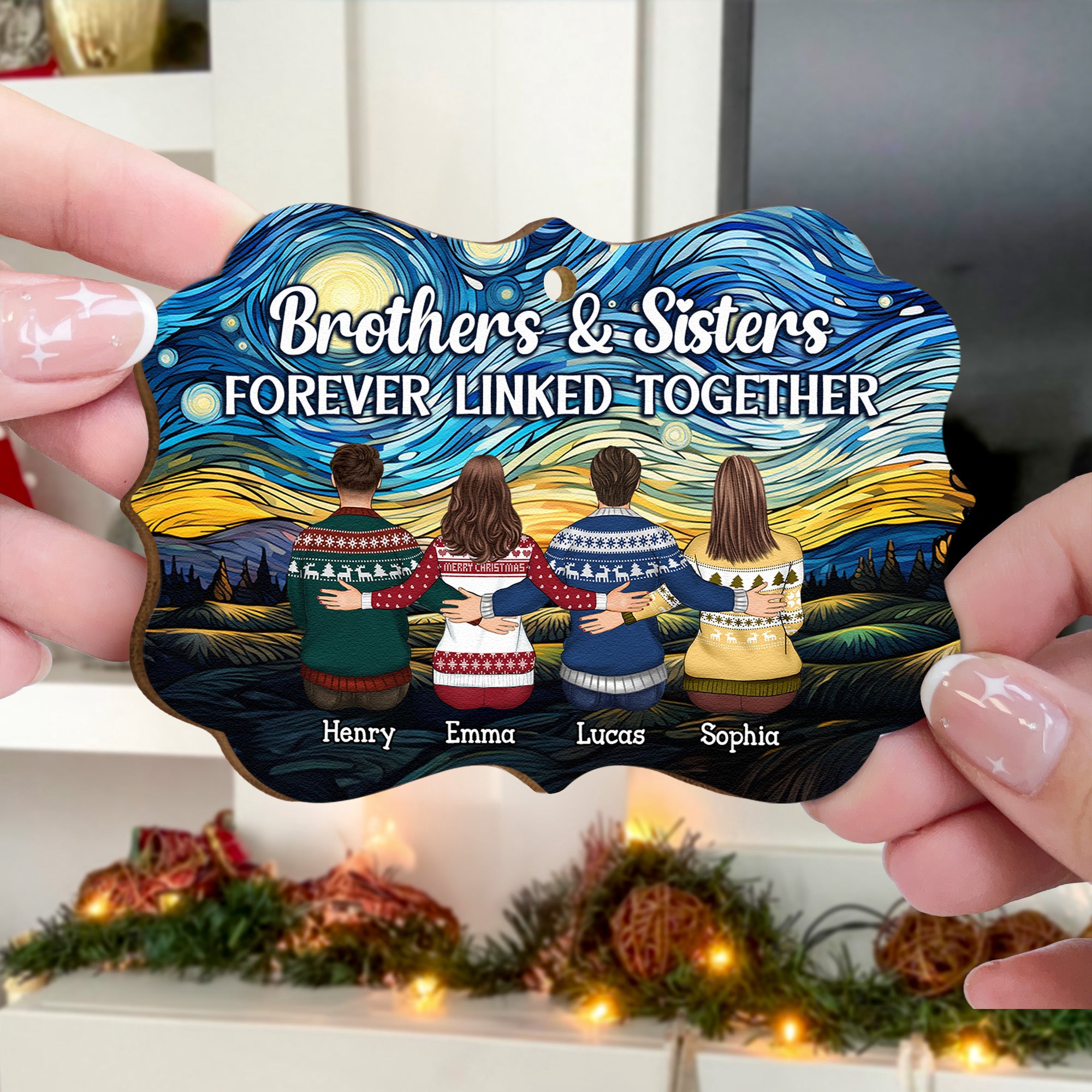 Brothers & Sisters Christmas Ornament - Personalized Wooden Ornament