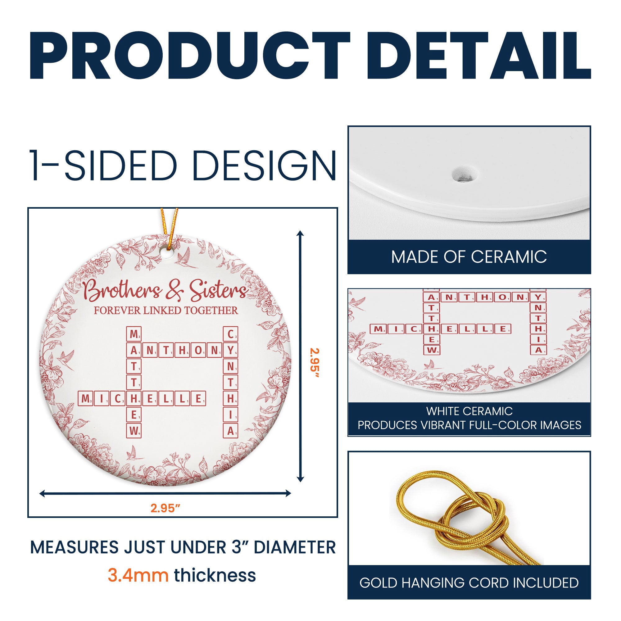 Brothers & Sisters Forever Linked Together - Personalized Ceramic Ornament