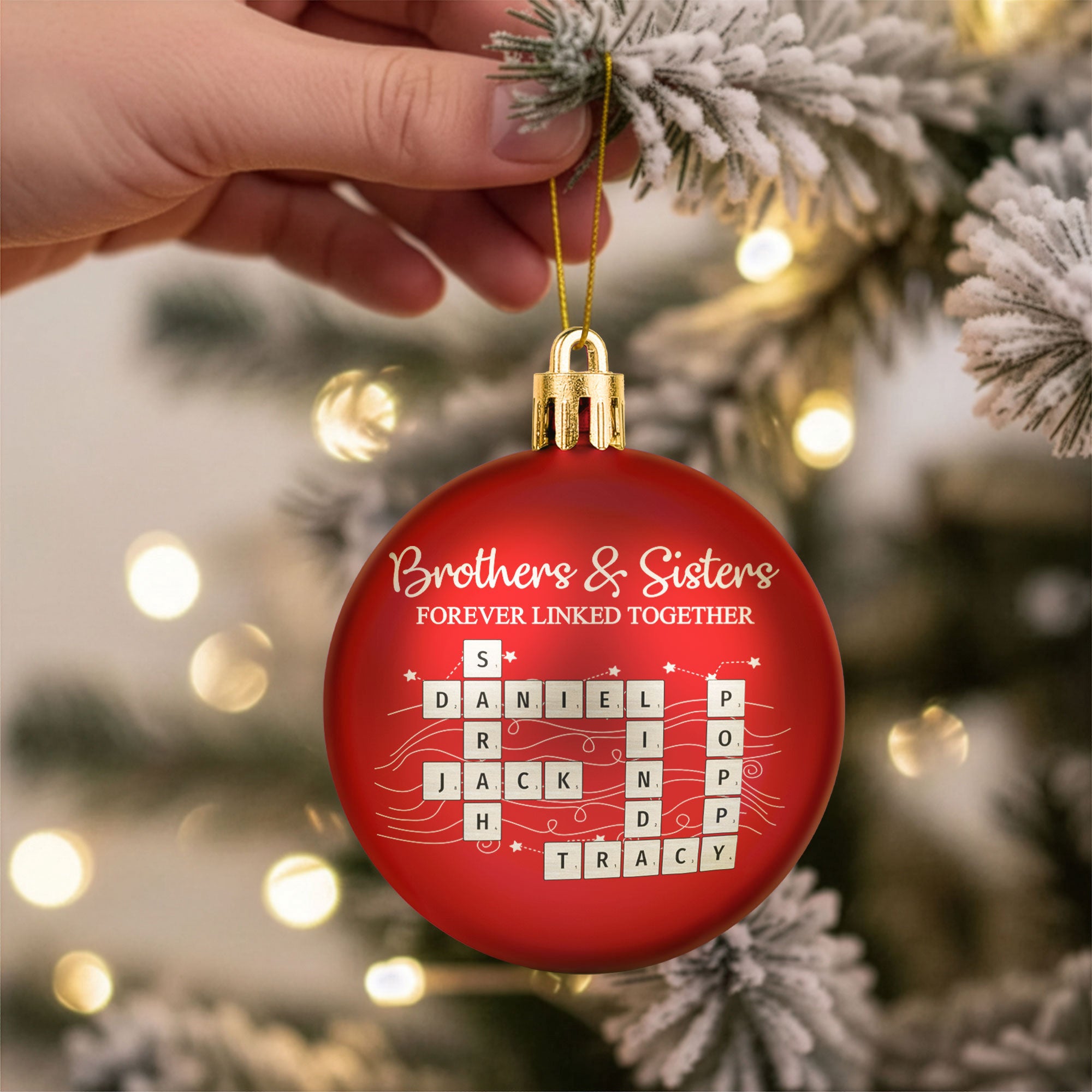 Brothers & Sisters Forever Linked Together Scrabble Christmas Ornament - Personalized Ball Ornament