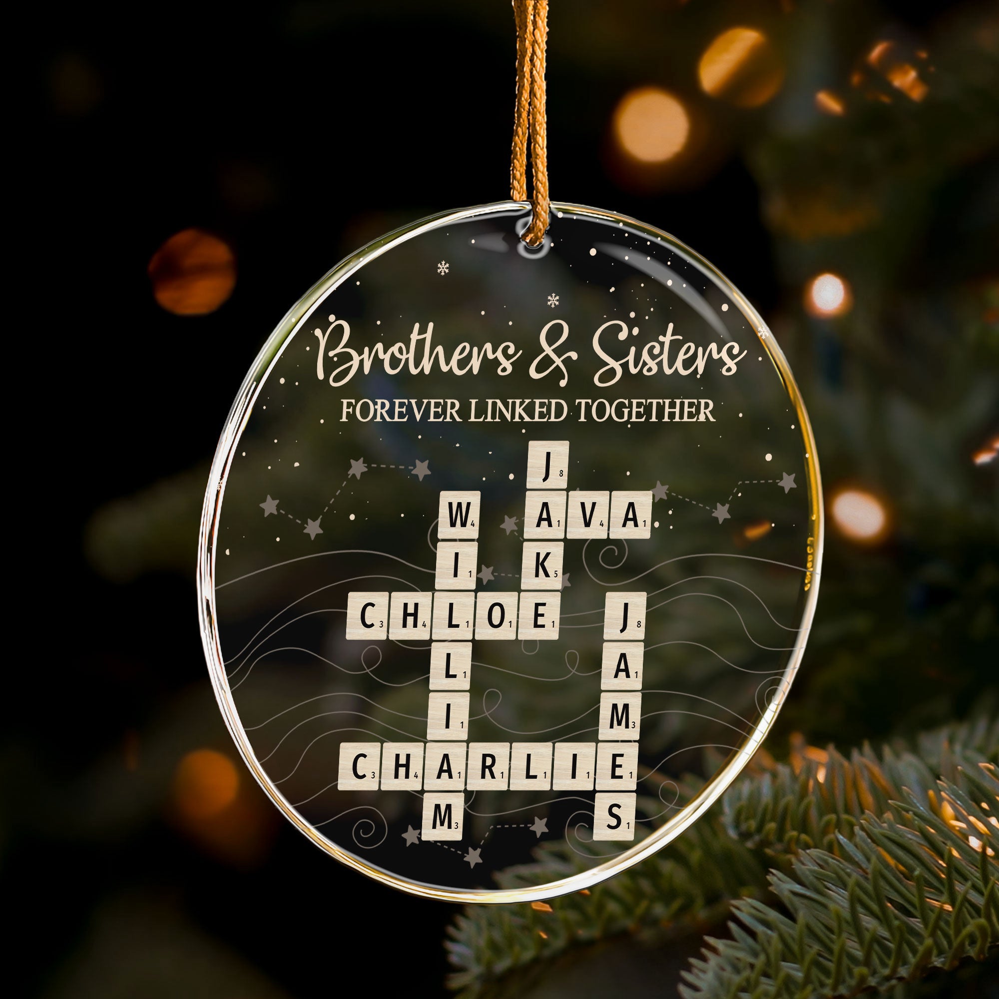 Brothers & Sisters Forever Linked Together Scrabble 2025 Christmas Ornament - Personalized Acrylic Ornament
