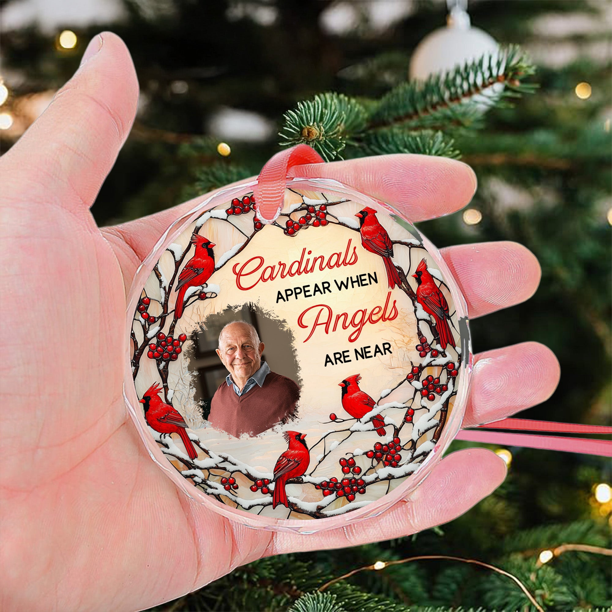 Cardinals Appear When Angels Are Near - Personalized Glass Photo Ornament