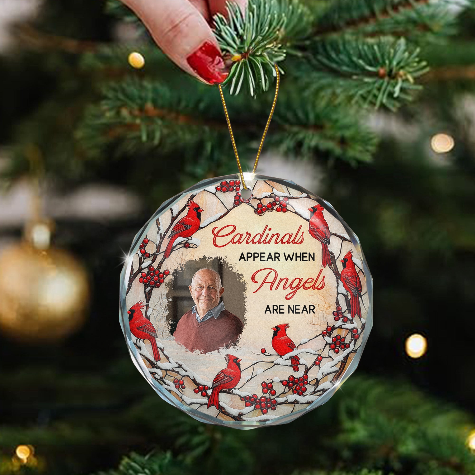 Cardinals Appear When Angels Are Near - Personalized Glass Photo Ornament