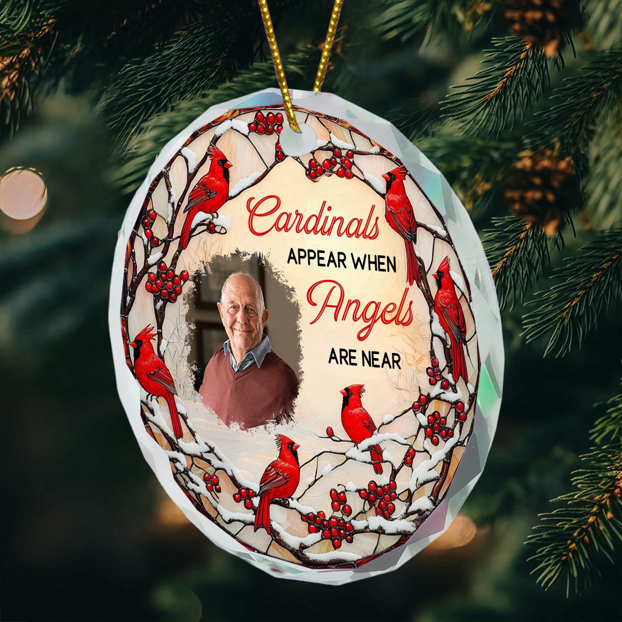 Cardinals Appear When Angels Are Near - Personalized Glass Photo Ornament