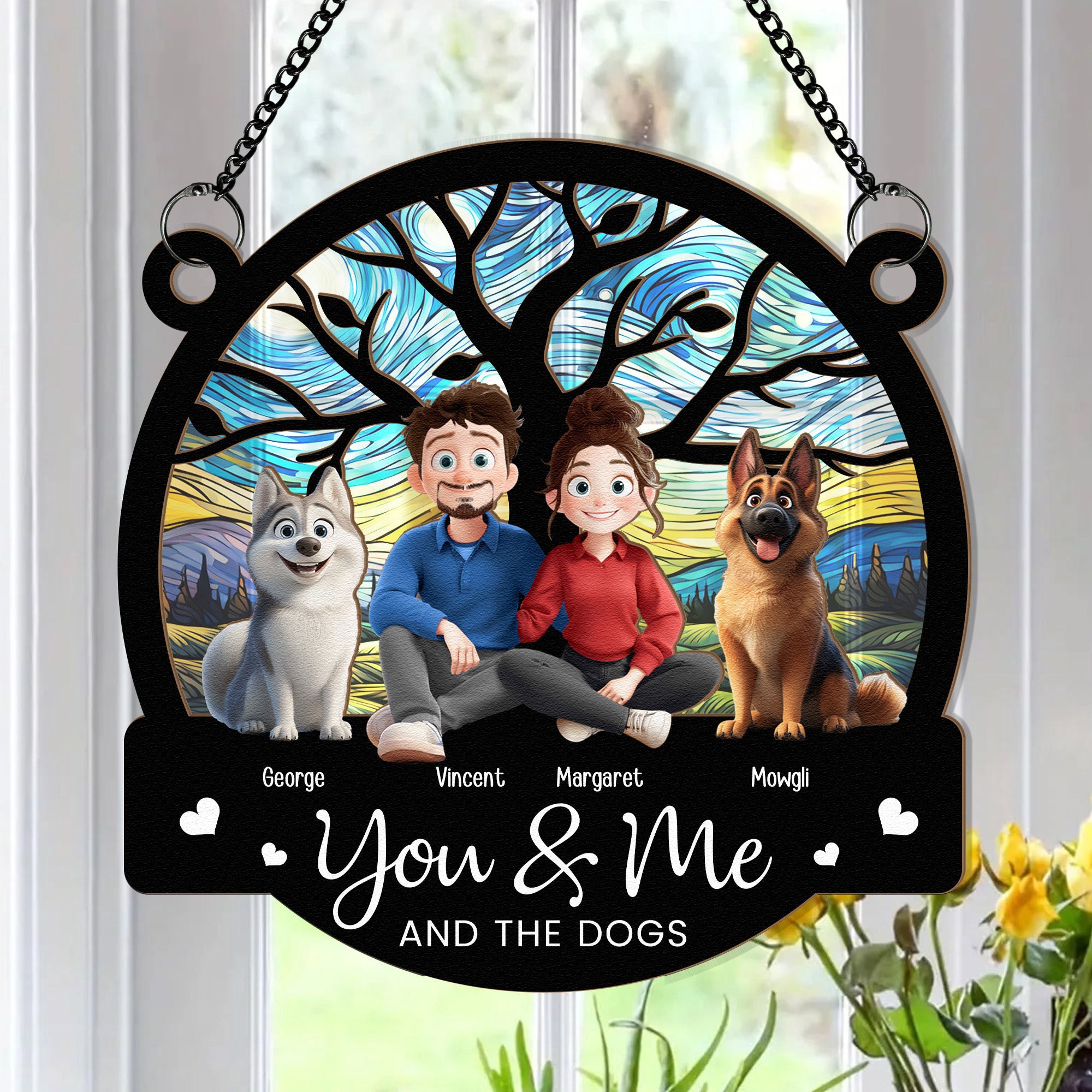 Cartoon-Version-You-_-Me-And-The-Dogs-Personalized-Window-Hanging-Suncatcher-Ornament_1