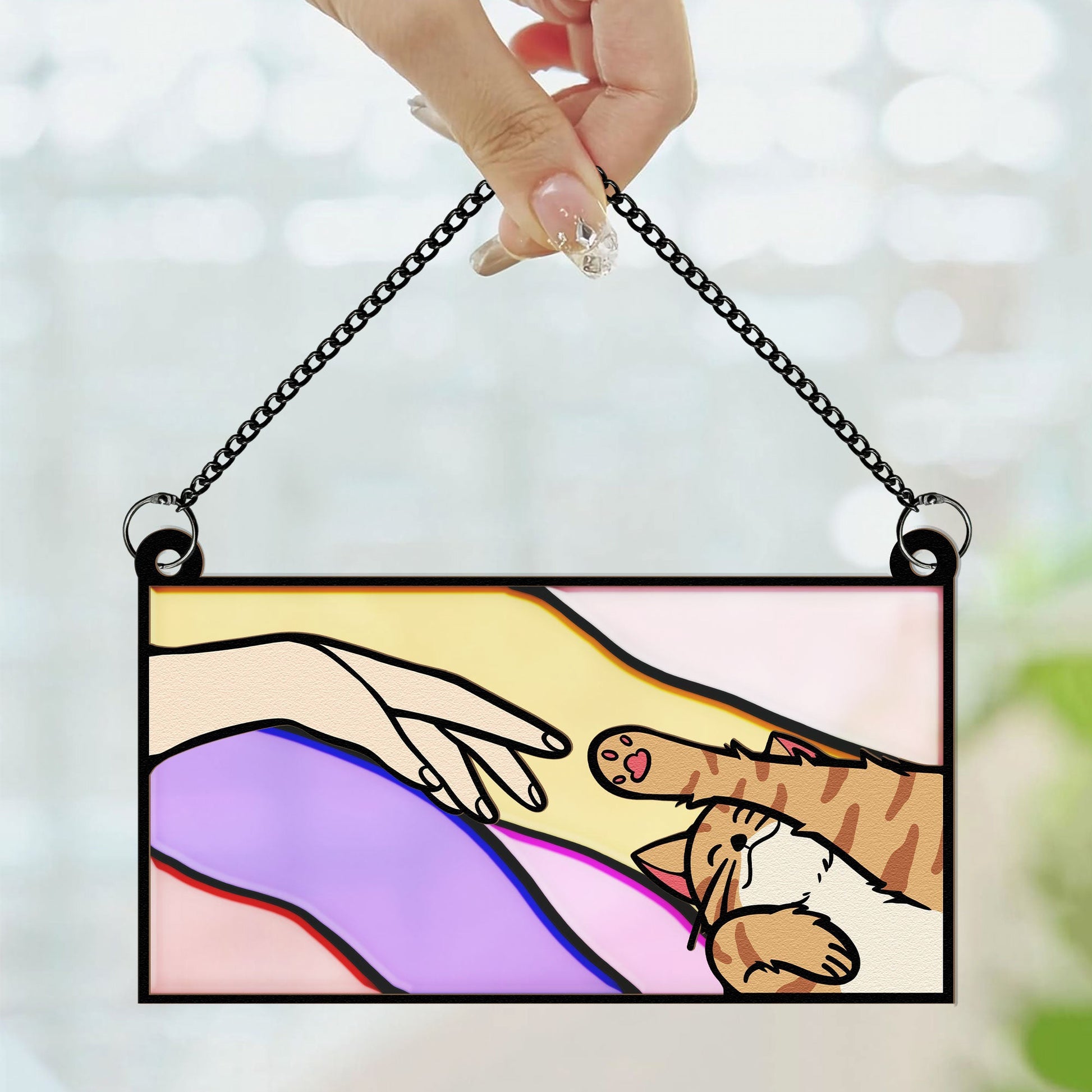 Cat-Reaching-For-Hand-Personalized-Window-Hanging-Suncatcher-Ornament_2