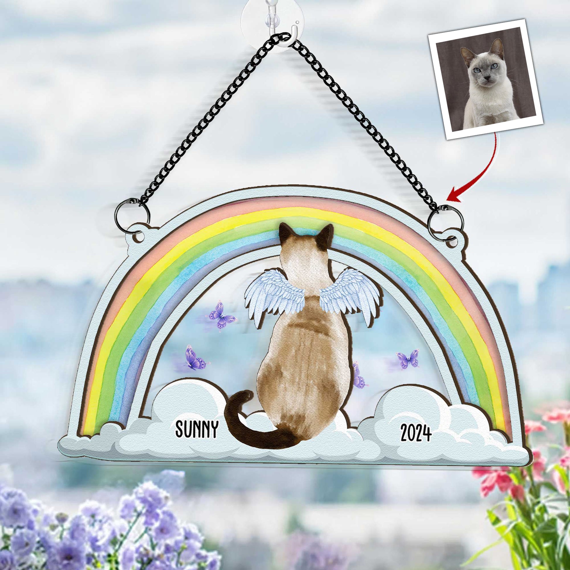 Cat-Sits-At-The-Rainbow-Bridge-Personalized-Window-Hanging-Suncatcher-Ornament_1