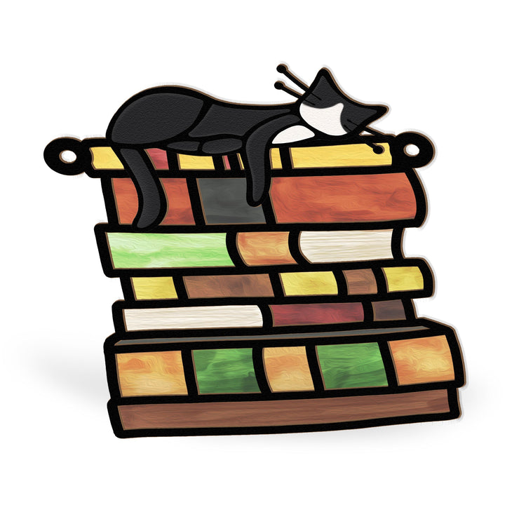 Cat-Sleeping-On-Books-Personalized-Window-Hanging-Suncatcher-Ornament_4