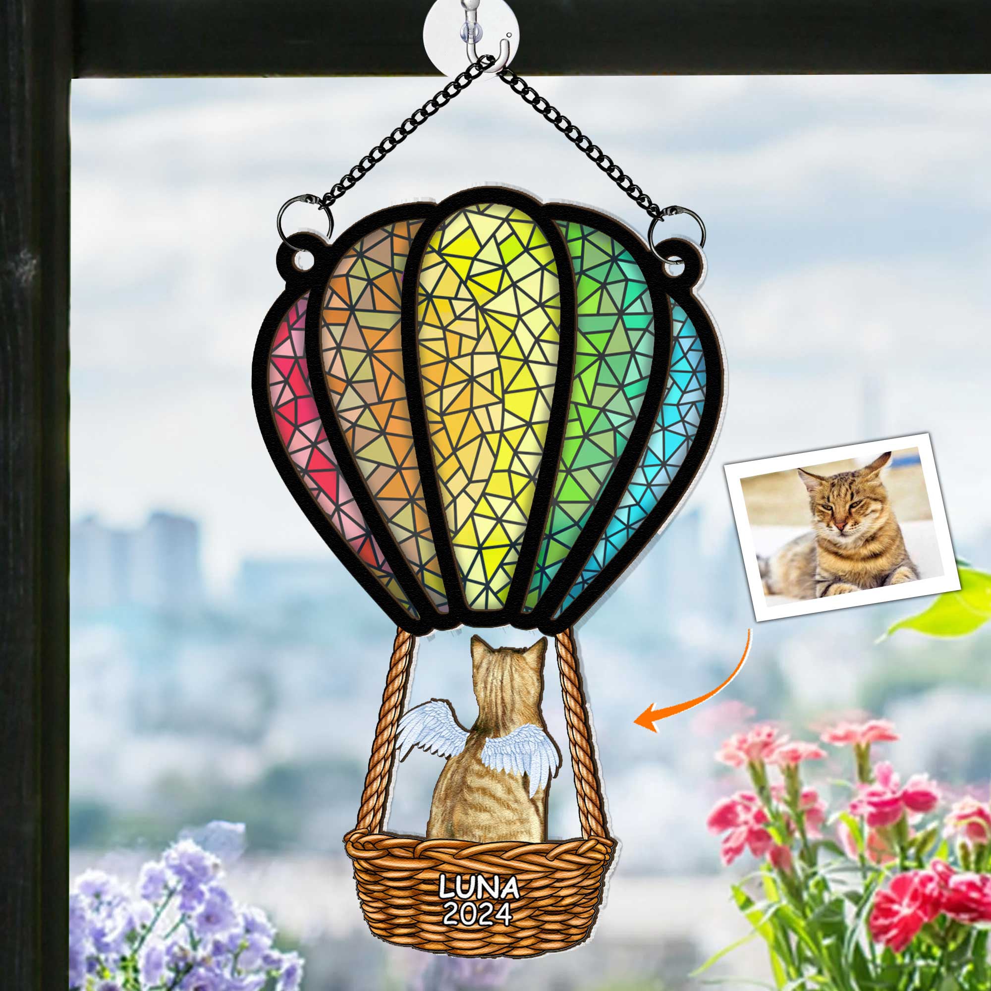 CatFlyingWithAirBalloon-PersonalizedWindowHangingSuncatcherOrnament_1