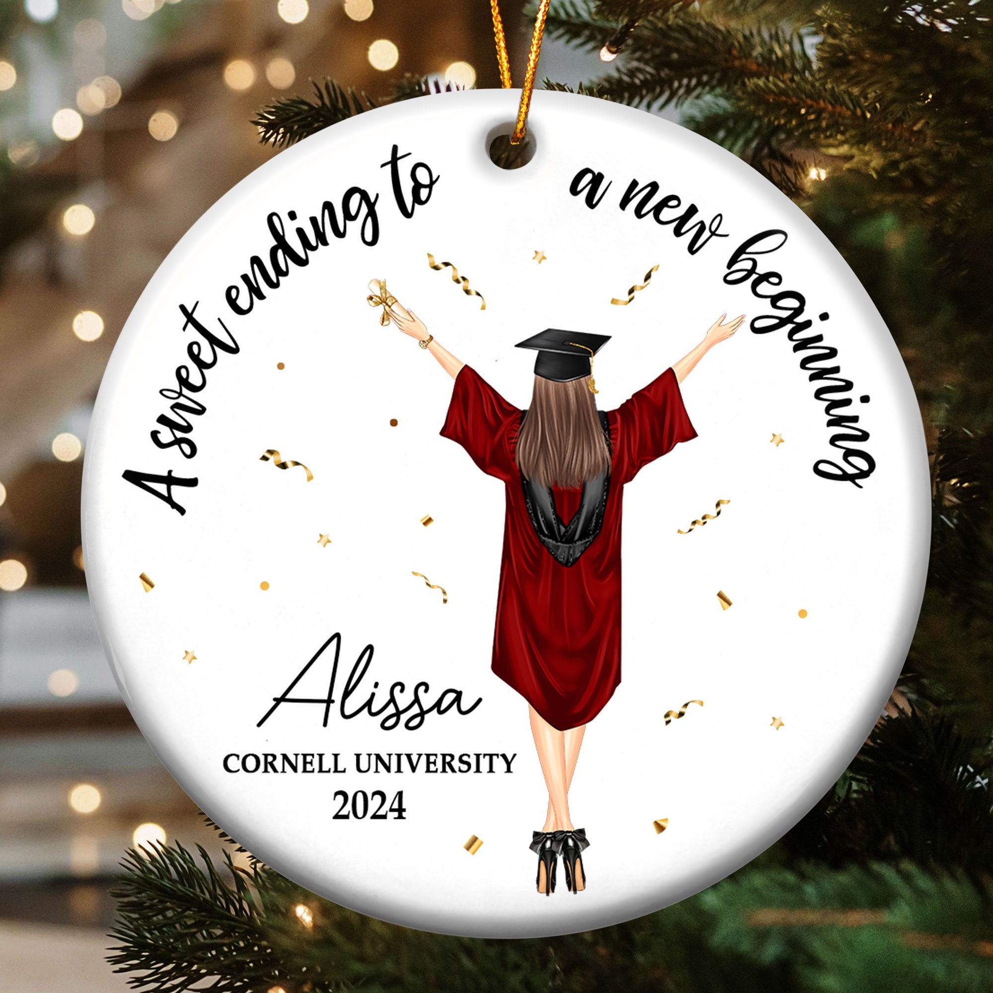 Christmas Graduation Sweet Ending To New Beginning - Personalized Ceramic Ornament