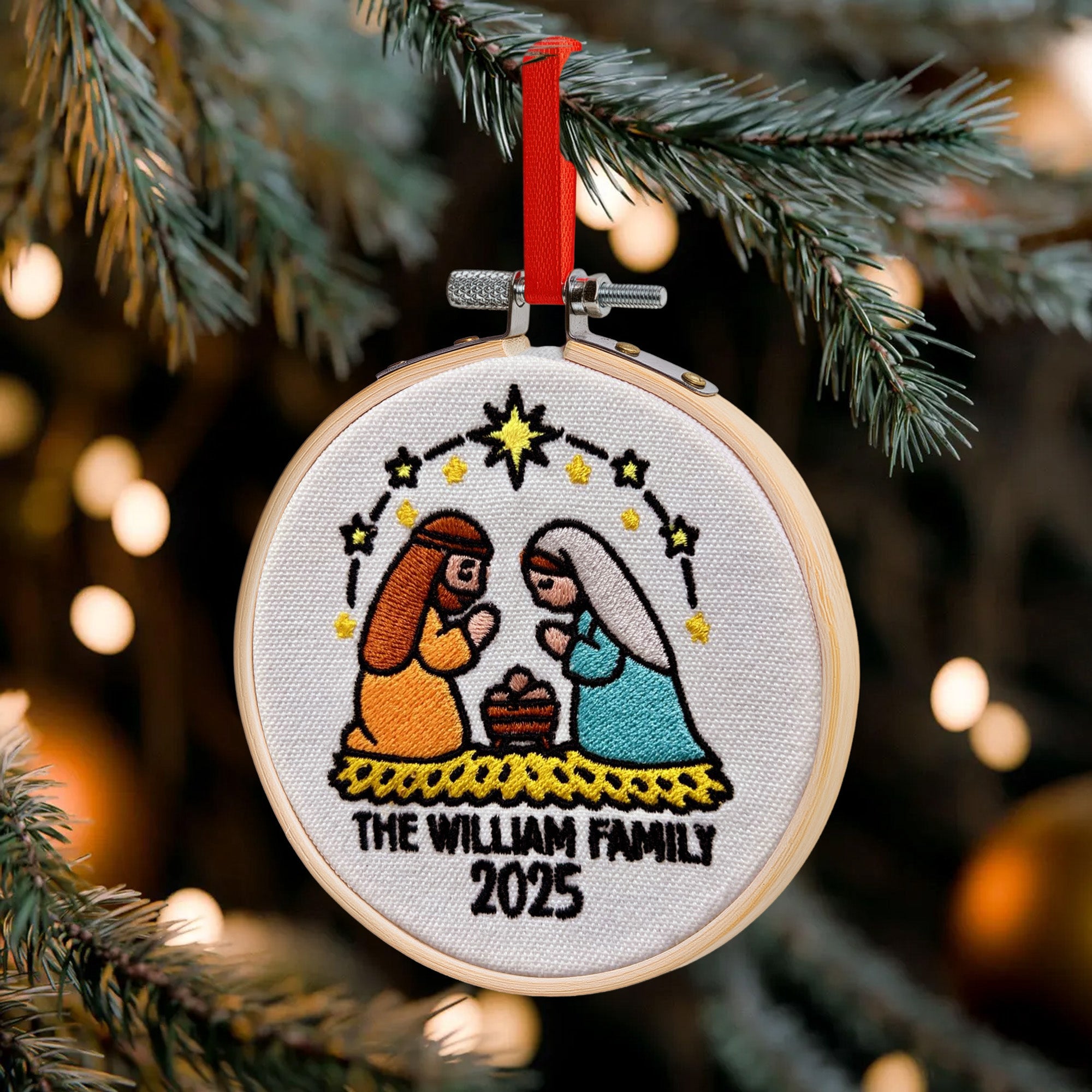 Christmas Nativity Scene - Holy Family - Personalized Embroidered Ornament