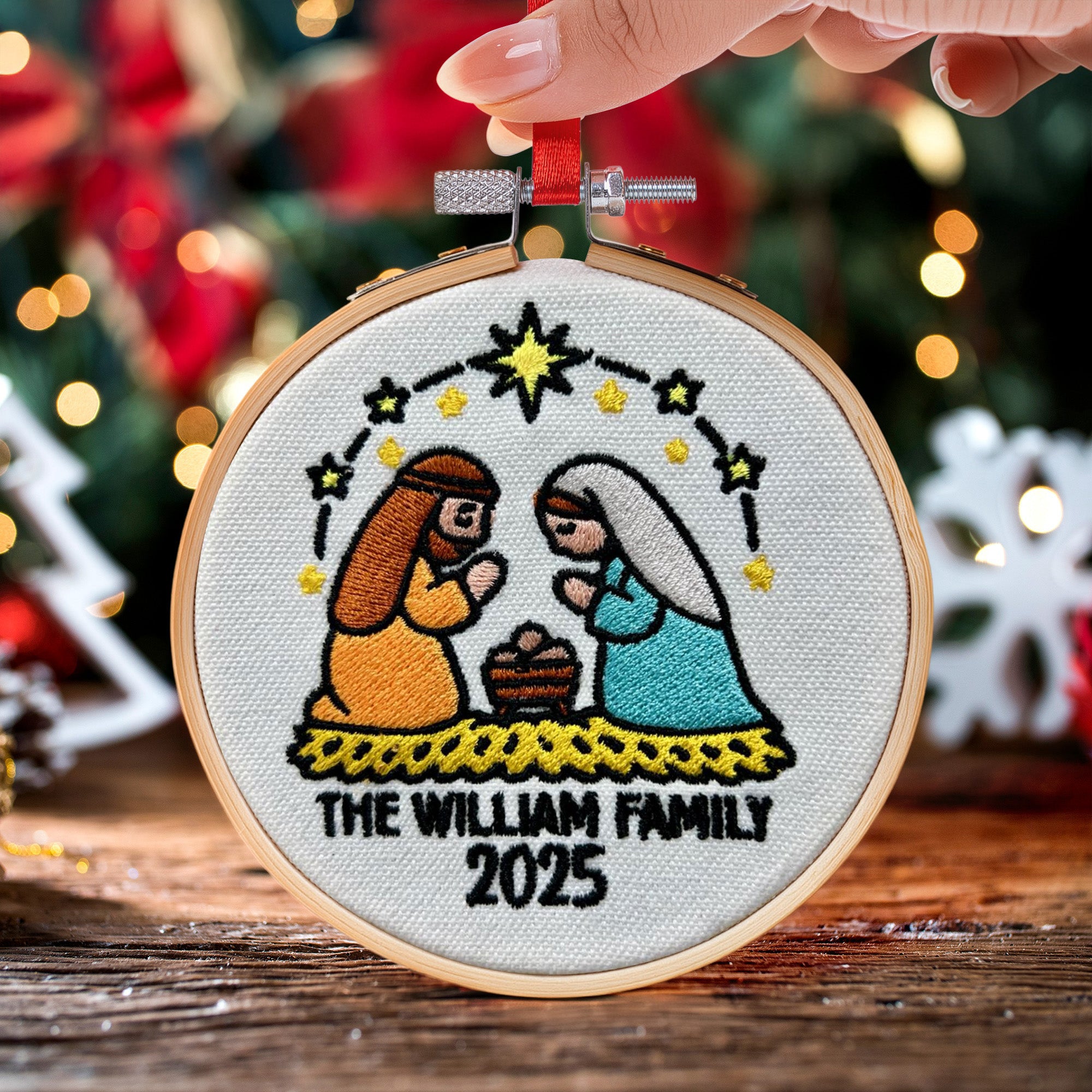 Christmas Nativity Scene - Holy Family - Personalized Embroidered Ornament